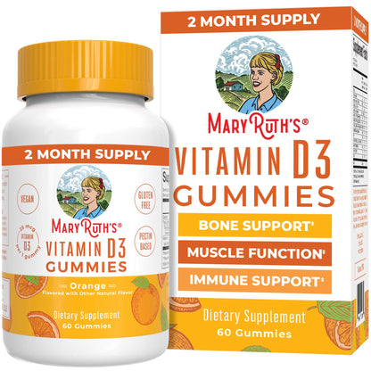 MaryRuth Organics Vitamin D3 Gummies | 2 Month Supply | Adults & Kids Vitamin D Gummy | Immune Support Supplement | VIT D3 1000IU for Bone Health&Muscle Function | Vegan | Non-GMO | Gluten Free | 60 MARYRUTH'SUS supplements