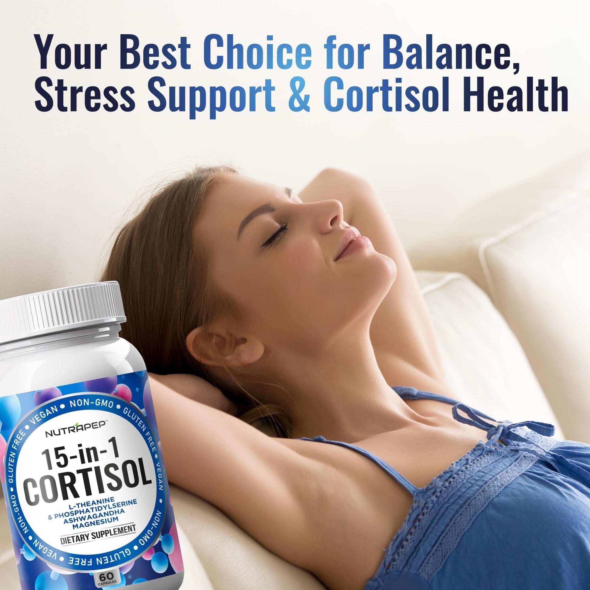 NutraPep Cortisol Detox Supplement Men Women - Reduce Lower Cortisol High Cortisol Reducer Blocker Control - Supports Stress Mood Rest Adrenal Calm Relax with Ashwagandha L-Theanine Magnesium NutraPepAu supplements