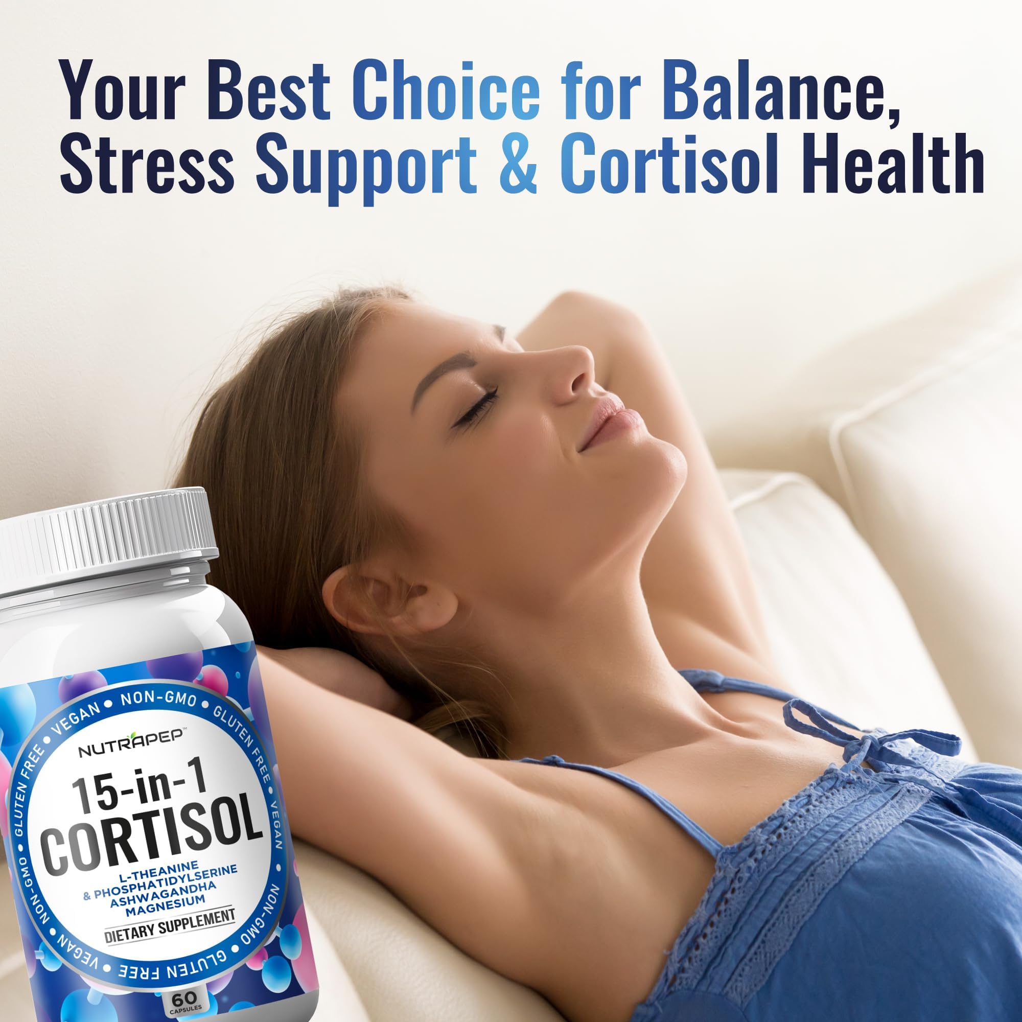 NutraPep Cortisol Detox Supplement Men Women - Reduce Lower Cortisol High Cortisol Reducer Blocker Control - Supports Stress Mood Rest Adrenal Calm Relax with Ashwagandha L-Theanine Magnesium NutraPepAu supplements