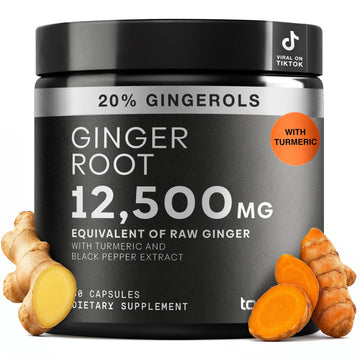 Toniiq Ginger Root Capsules – Ultra High Potency 25:1 Extract with 20% Gingerols – with Curcumin & Black Pepper for Synergy – Lab Tested – 60 Capsules ToniiqAu supplements