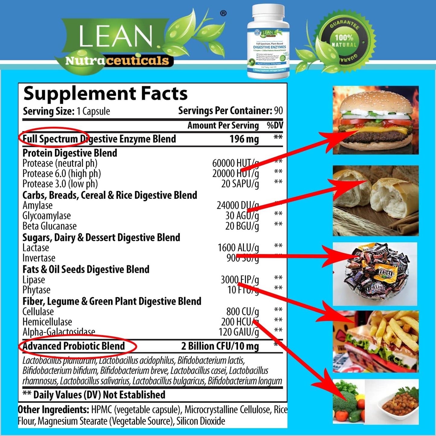 Digestive Enzymes with Probiotics, 90 Day Gut Health Supplement, 90 Cap LEAN NutraceuticalsUS supplements