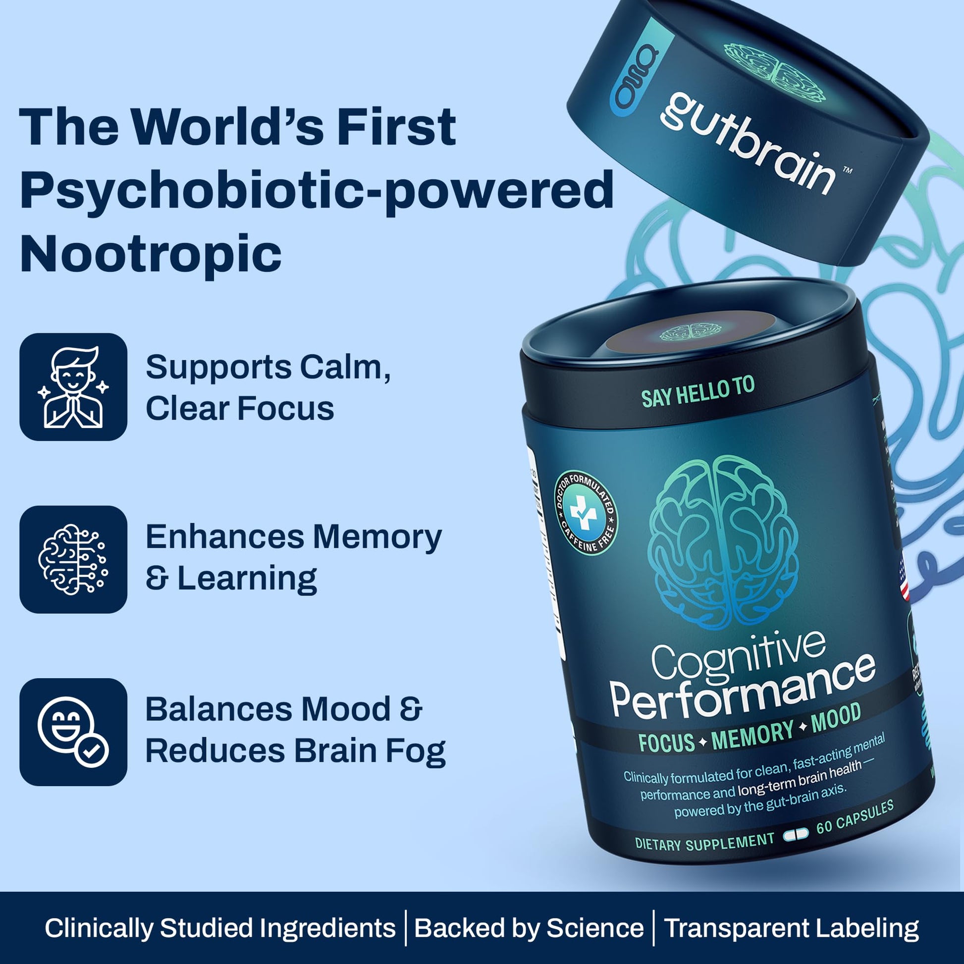 Brain Supplement for Memory and Focus with Probiotics, Advanced 2 in 1 Nootropic Brain Support for Mental Clarity, Caffeine Free Doctor Formulated Supplement, 60 Capsules Purity LabsAu supplements