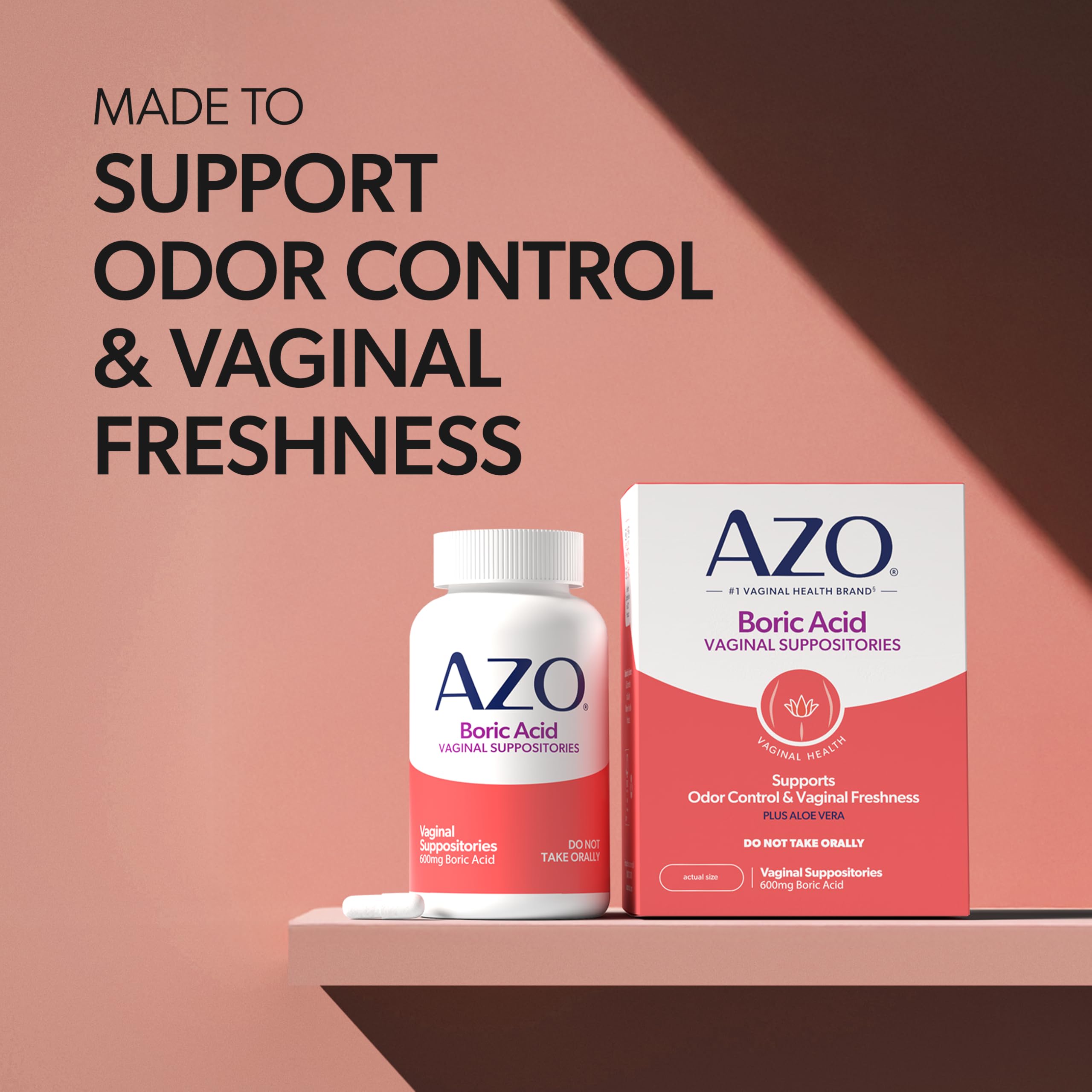 AZO® Boric Acid Vaginal Suppositories for Women, Helps Support Odor Control with Clinically Studied Boric Acid, Non-GMO, 30 Count AZOUS supplements