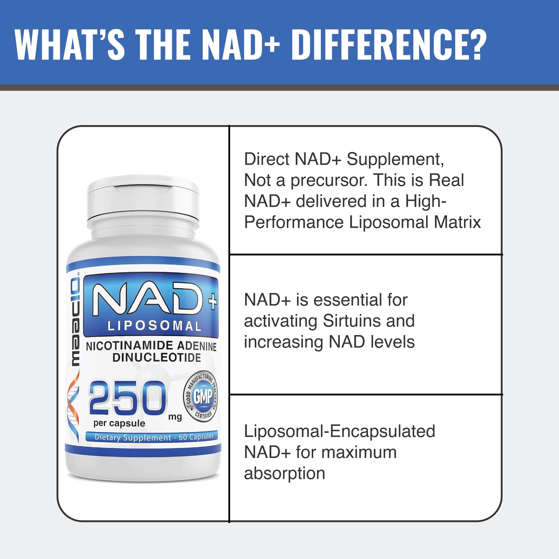 MAAC10 Liposomal NAD Supplement 500mg Serving (2x250mg Capsules) Actual Nicotinamide Adenine Dinucleotide MAAC10Au supplements