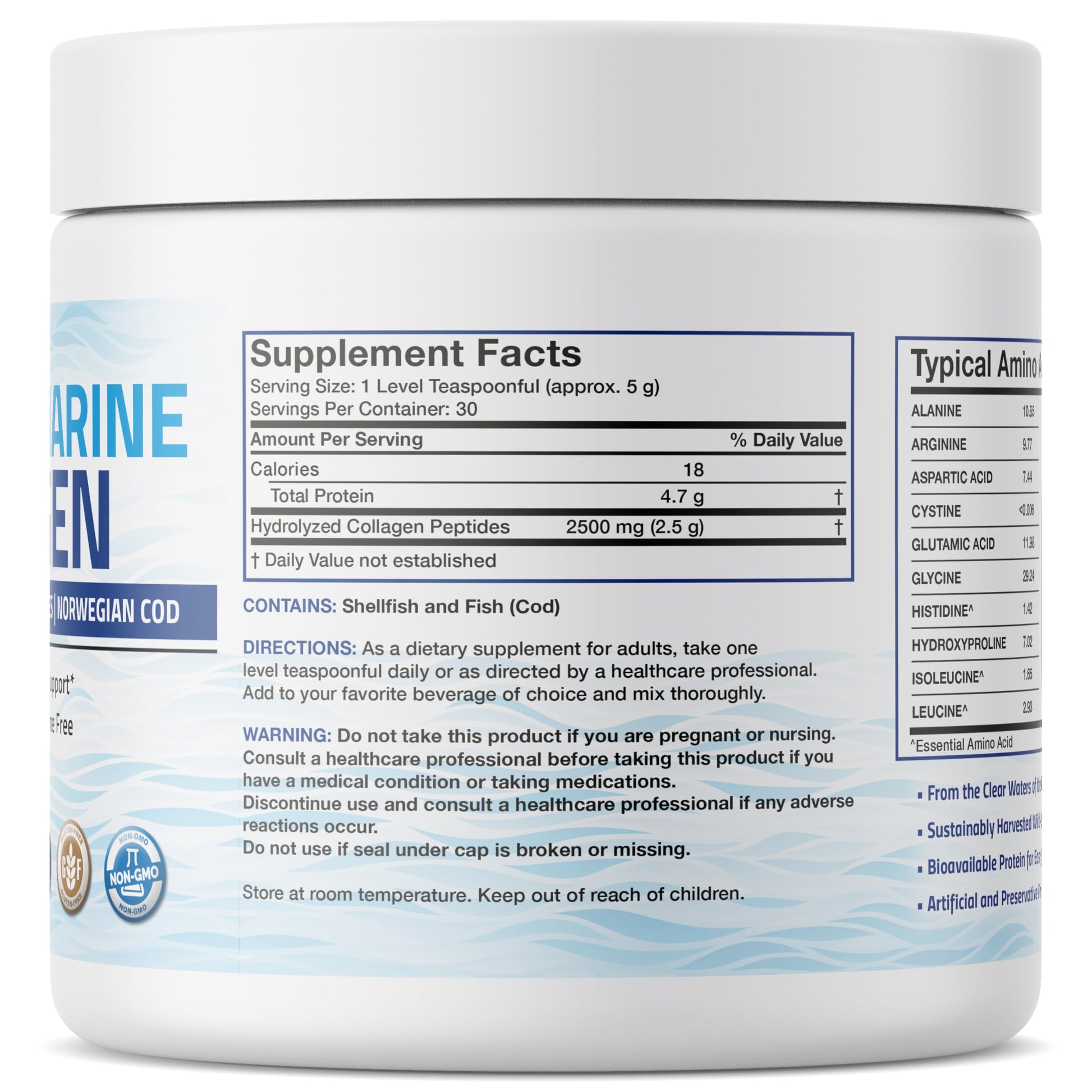 Bronson Marine Collagen Peptides Hydrolyzed Protein Powder 100% Wild Caught Nordic Cod Verified Sustainable Source for Joints Skin Hair Nails & Bones 150g (5.29oz) BronsonAu supplements