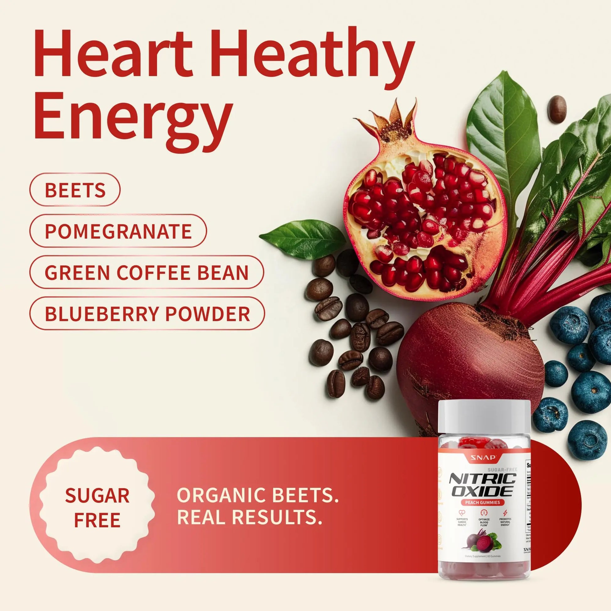 Snap Supplements Nitric Oxide Beet Root Gummies Supplement with Organic Beets - Energy & Circulation Support, 60 Sugar-Free Gummies (30 Servings, 1 Month Supply), Peach Snap Supplementsnz supplements