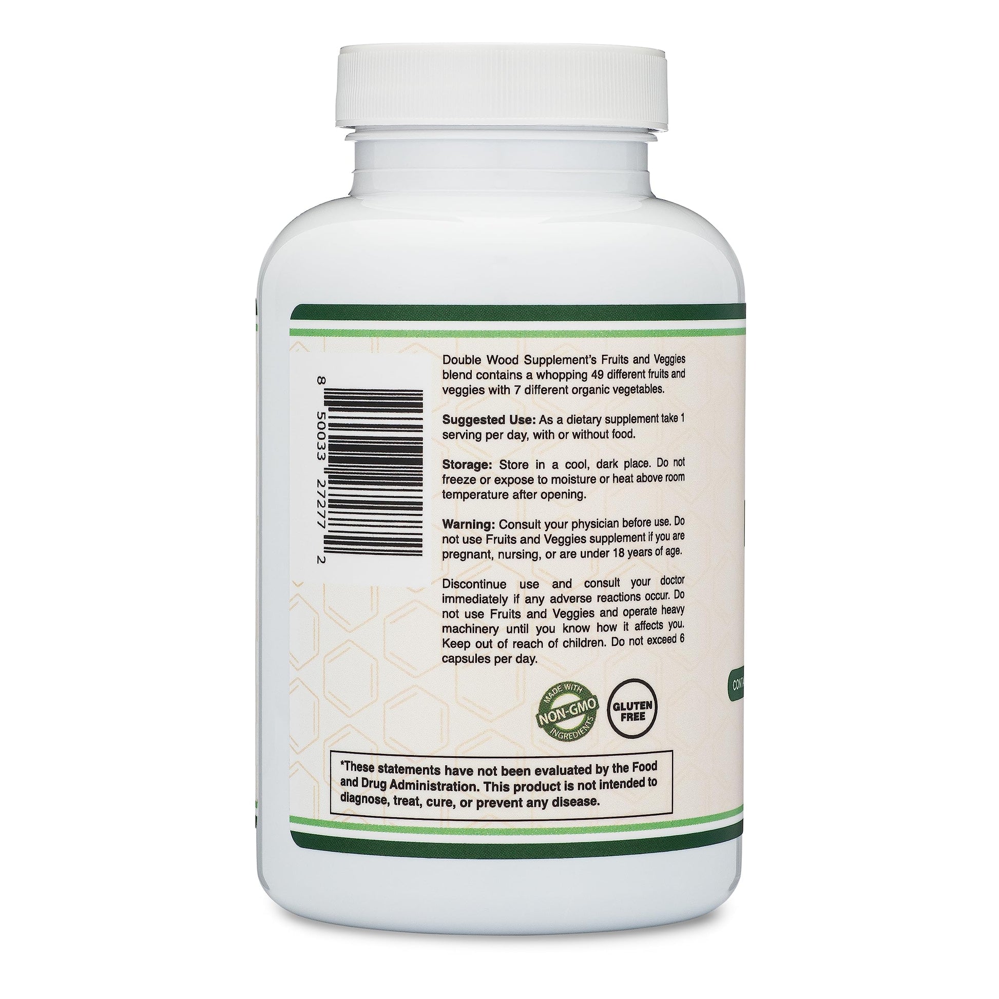 Fruits and Veggies Supplement (Daily Blend of 49 Different Fruits and Vegetables, 23 Veggies and 29 Fruits) 1,500mg Servings, 180 Capsules (No Fillers, Vegan Safe, Non-GMO) by Double Wood Double Wood SupplementsAu supplements