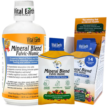 Vital Earth Minerals Detox & Wellness Support – Fulvic Humic Mineral Blend with 70+ Trace Minerals, Electrolytes, 32 Oz Bottle + 14 Single-Serve Packs Vital Earth MineralsAu supplements