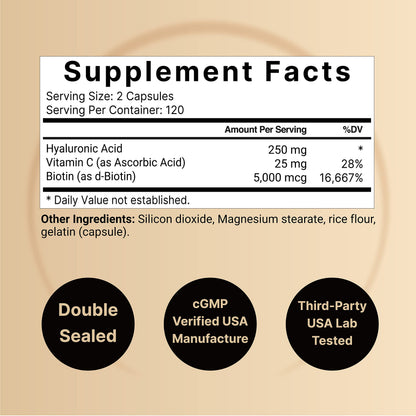 NatureBell 2 Pack Plant Based Hyaluronic Acid Supplements 250mg with 25mg Vitamin C NatureBellUS supplements