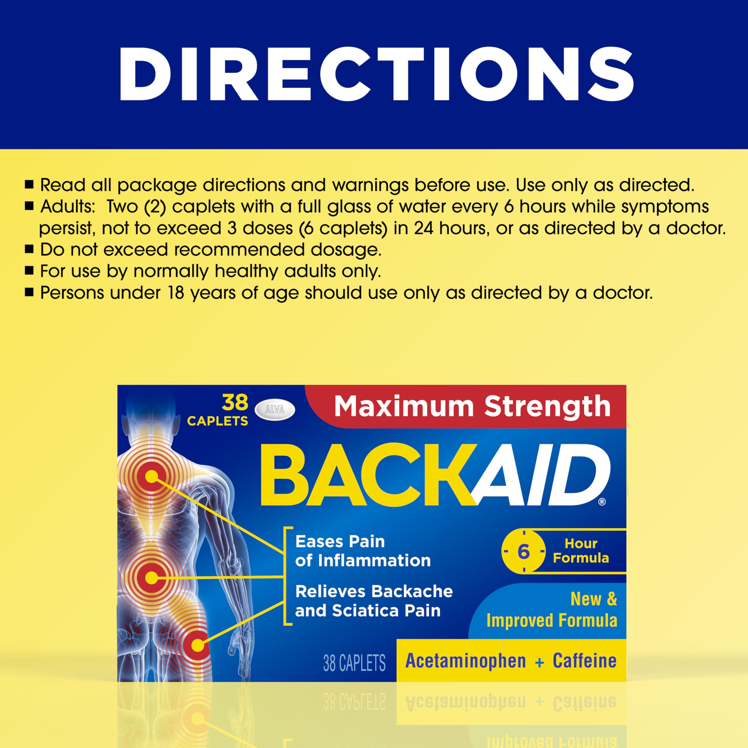 Backaid Maximum Strength Aspirin-Free Pain Relief from Backache, Sciatica and Leg Pain, Powerful Combination, Long-Lasting 6 Hour Formula, 38 Count BackaidAu supplements
