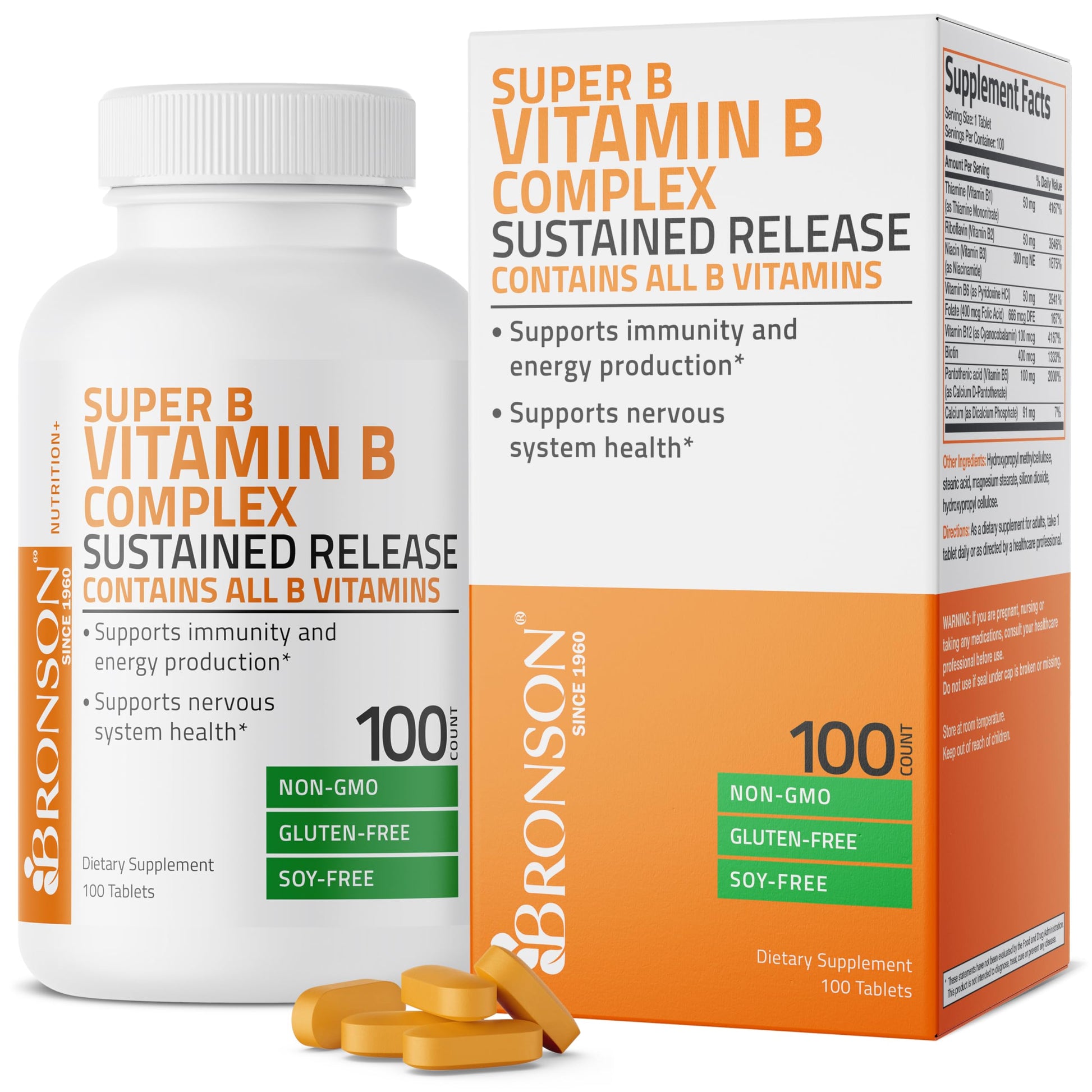Bronson Super B Vitamin B Complex Sustained Slow Release Vitamin B1, B2, B3, B6, B9 BronsonAu supplements