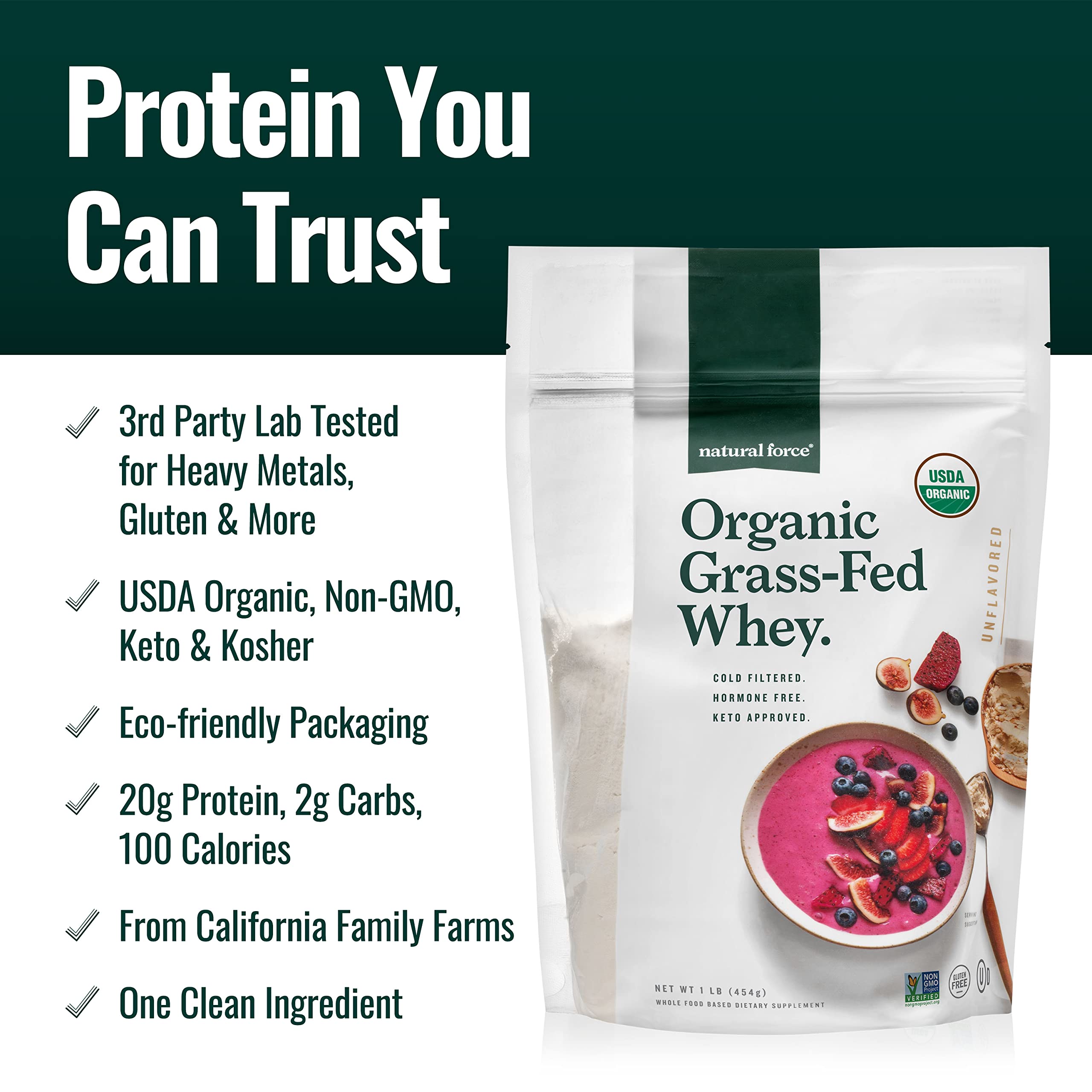 Natural Force Grass Fed Organic Whey Protein Powder – Non GMO Verified, Humane Natural ForceUS supplements