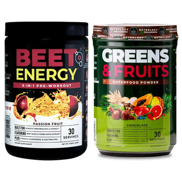 Nutrology Greens & Fruits Powder-Naturally Sourced Superfood, Chocolate (30 Servings) Beet Natural O2, Pre Workout Powder, Passion Fruit Flavor (30 Servings) NutrologyAu supplements