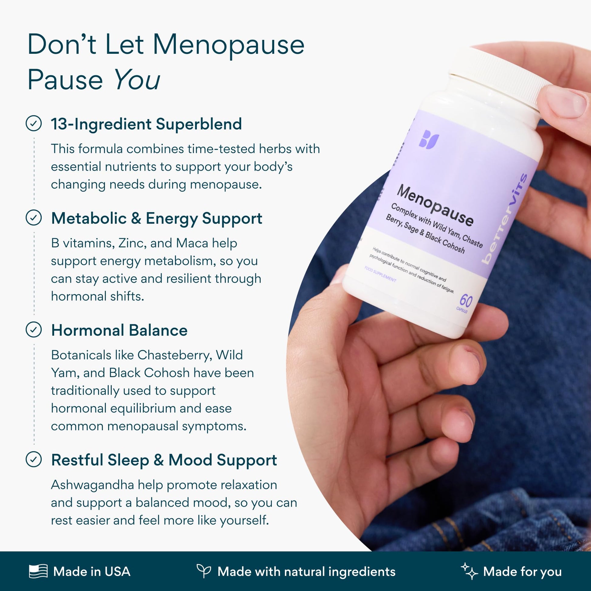 Bettervits Menopause Supplements for Women with Ashwagandha and Zinc | Hormone Balance Support with Vitamins D3 B6 B12 for Hot Flashes | Perimenopause Supplements for Monthly Wellness - 60 Capsules BettervitsAu supplements