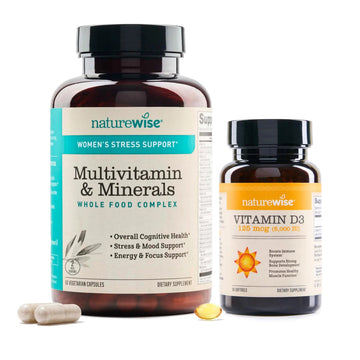 NatureWise [1 Multivitamin for Women Stress Support & Natural Minerals - 60 Capsules[30-Day Supply] + [1] Vitamin D3 5000iu + Organic Olive Oil - 30 Mini Softgels[30-Day Supply] NatureWiseAu supplements