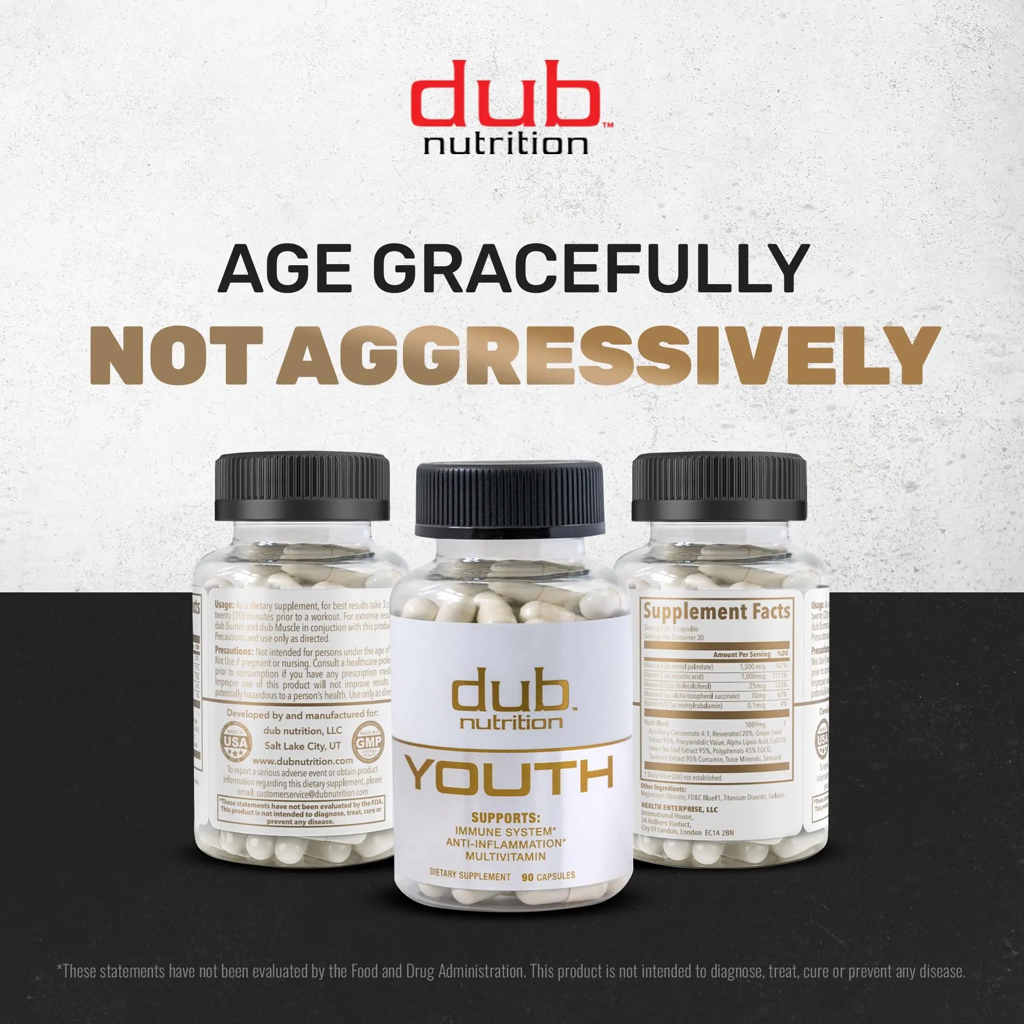 Dub Nutrition Youth - Formula with Acai, Resveratrol, Curcumin, Vitamins A, C, D, E, B12, and CoQ10 - Supports Immunity and Mobility - 90 Capsules Dub NutritionAu supplements
