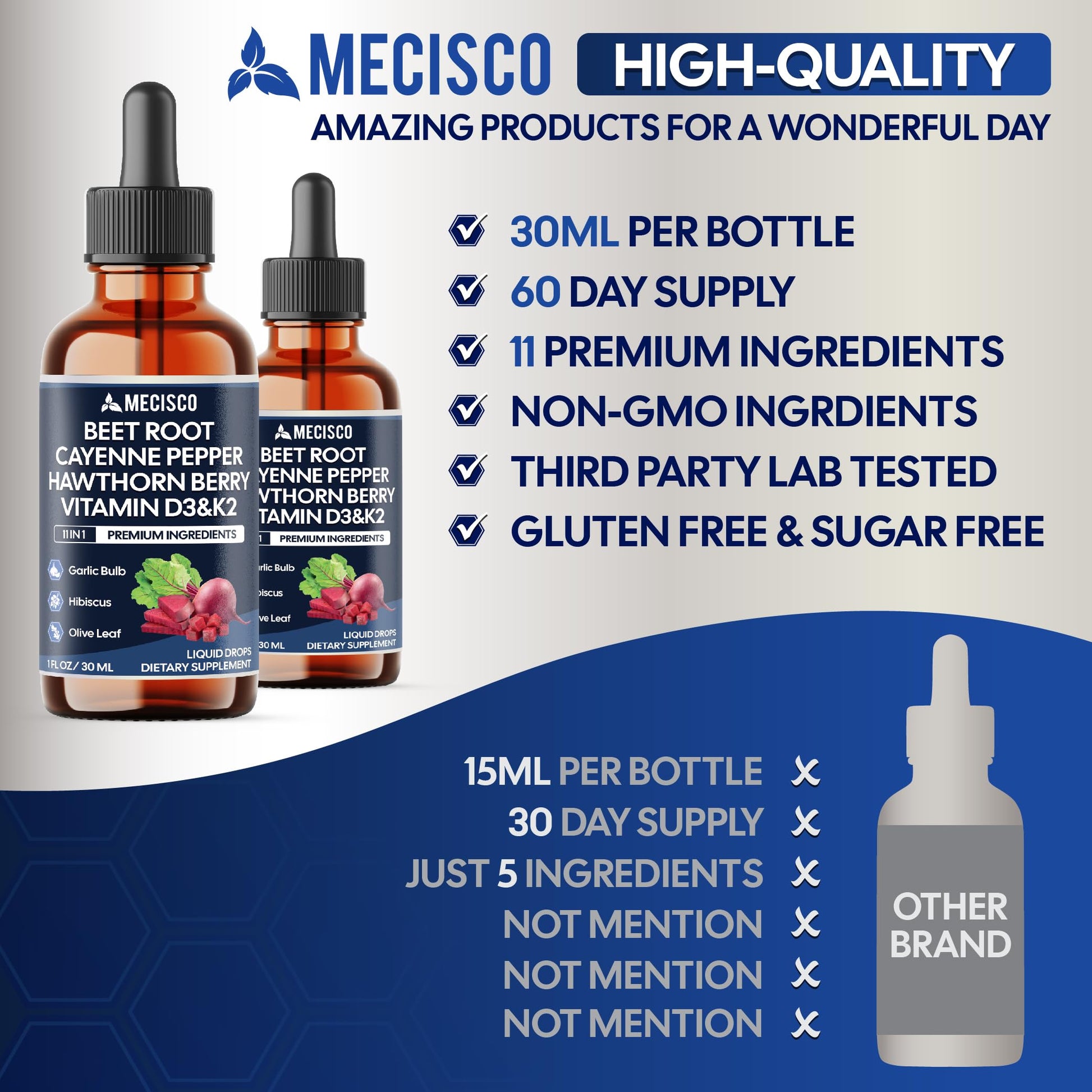 11in1 Beet Root Liquid Drops - Support Overall Wellness - with Vitamin D3, Vitamin K2, Hawthorn Berry, Cayenne Pepper, Garlic, Hibiscus, Olive, Red Spinach, Green Tea - 1 FL Oz - 60 Day Supply MeciscoAu supplements