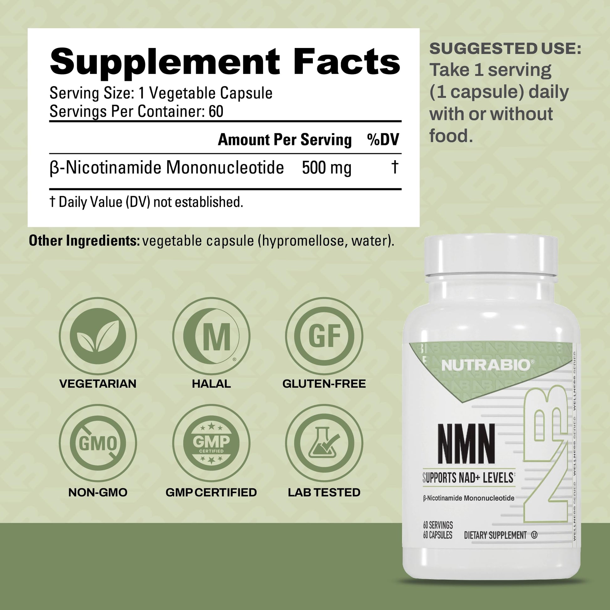 NutraBio NMN - NAD Supplement, Longevity Support, Boost NAD Levels, Increase Cellular Energy, Brain Health, Healthy Aging- 60 Servings- 60 Capsules NutraBioAu supplements
