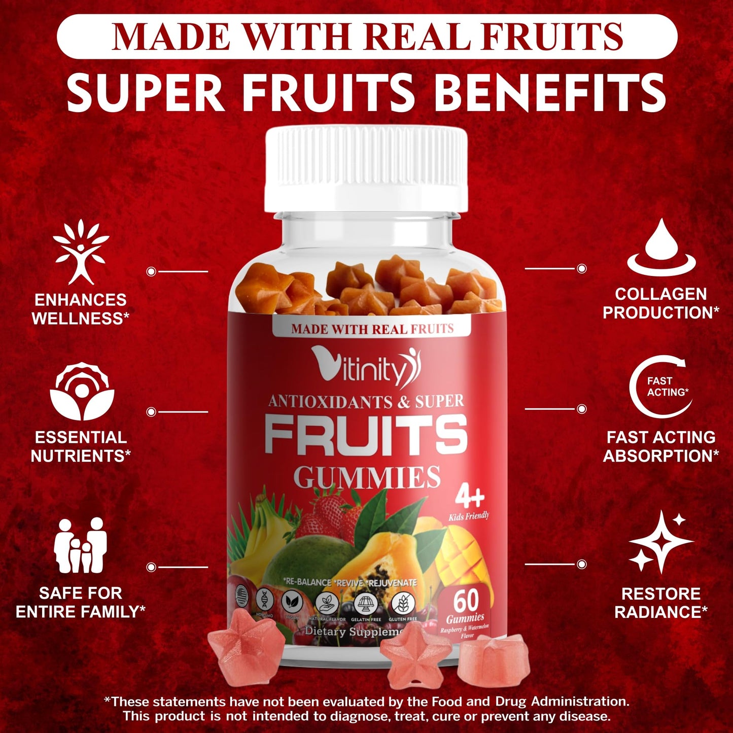 VITINITY Made with Real Super Fruits Delicious Gummy Supplement,Men,Women & Kids VITINITYUS supplements
