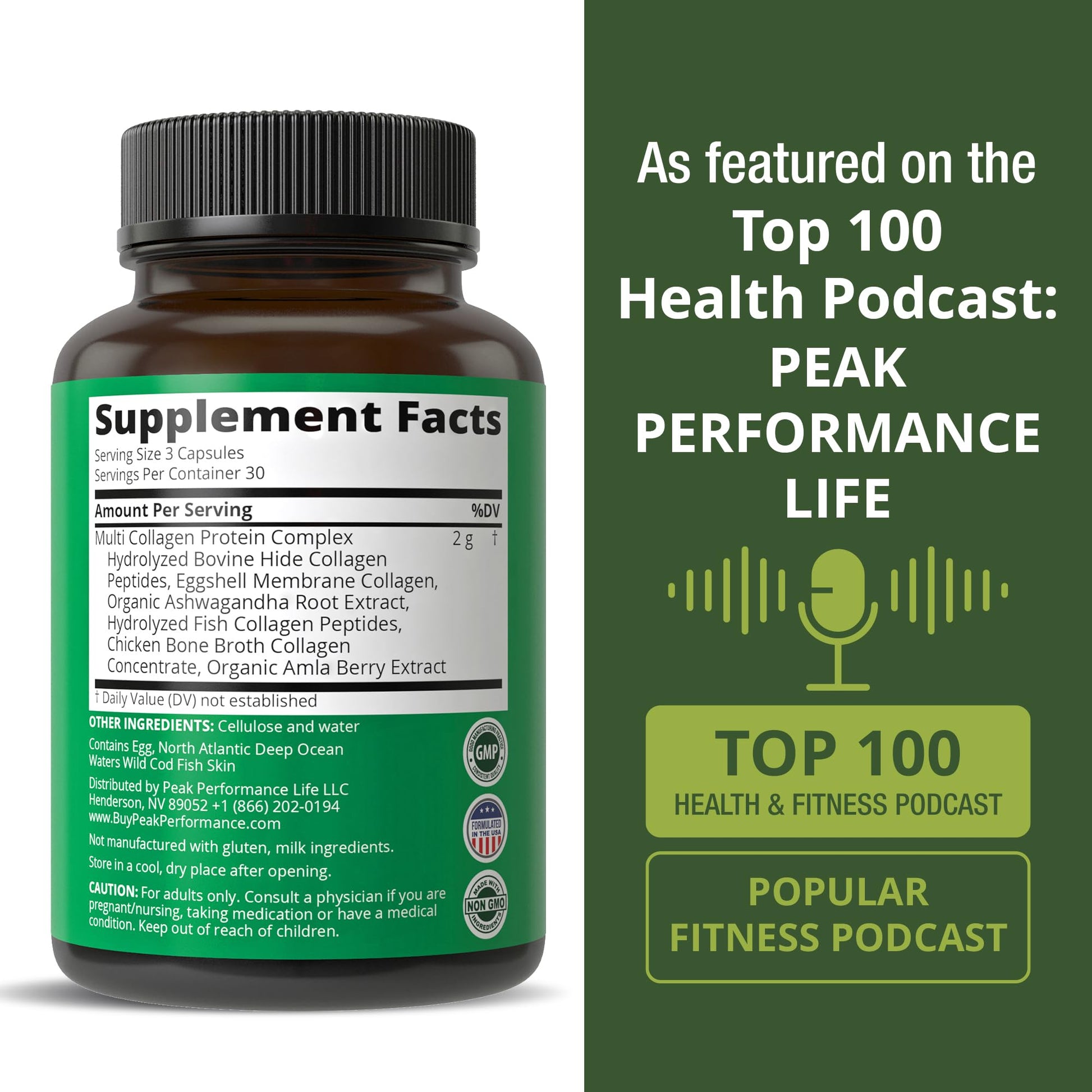 Peak Performance All 5 Multi-Collagen Capsules - 90 Pills of Grass Fed Peptides Protein - Supplement with All 5 Collagen Types I, II, III,V, X from Beef, Fish, Eggshell, and Chicken Bone Broth Peak PerformanceAu supplements