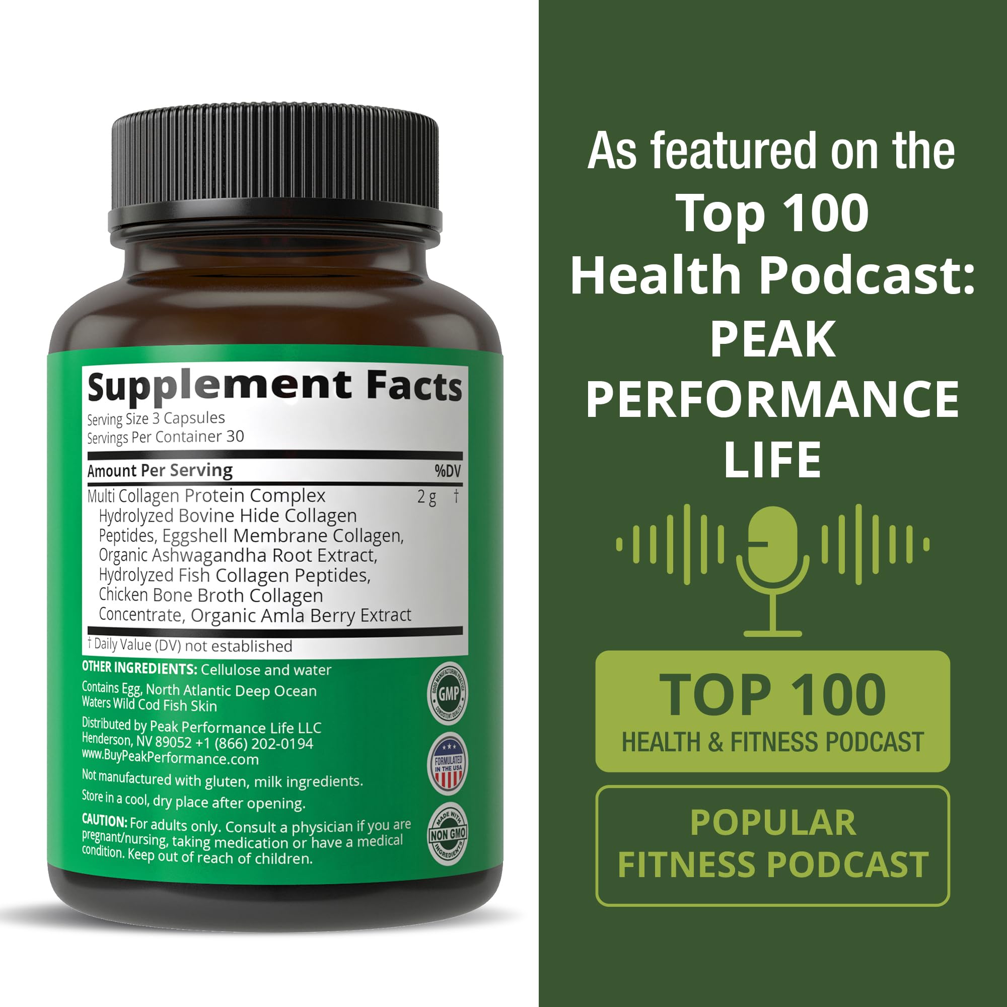 Peak Performance All 5 Multi-Collagen Capsules - 90 Pills of Grass Fed Peptides Protein - Supplement with All 5 Collagen Types I, II, III,V, X from Beef, Fish, Eggshell, and Chicken Bone Broth Peak PerformanceAu supplements