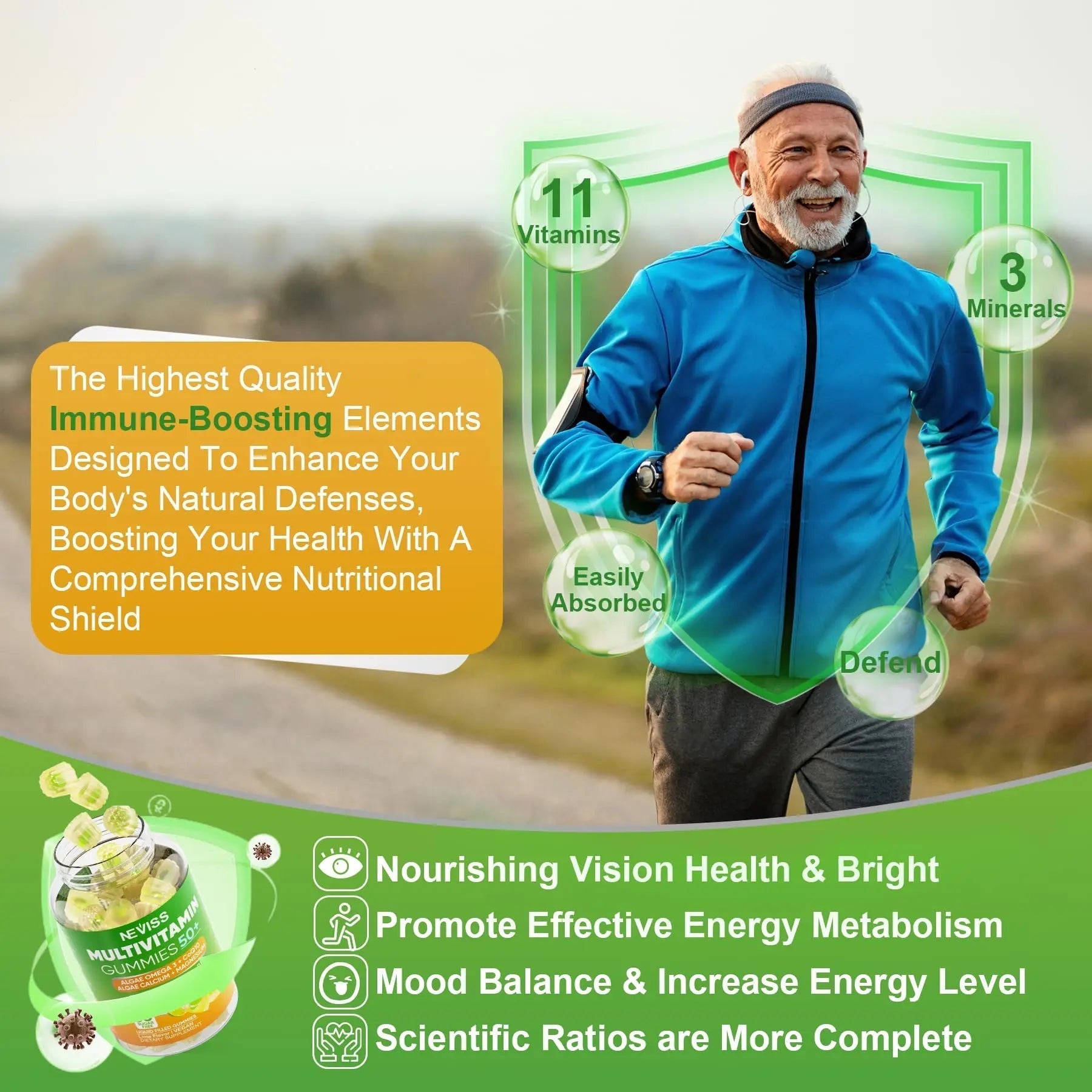 NEVISS 50+ Daily Gummy Multivitamin Algae Omega 3 & Calcium, CoQ10, Magnesium + Vitamin D3 5000IU Gummies 125mcg with Calcium 600mg, K2(MK7) 200mcg NEVISSAu supplements