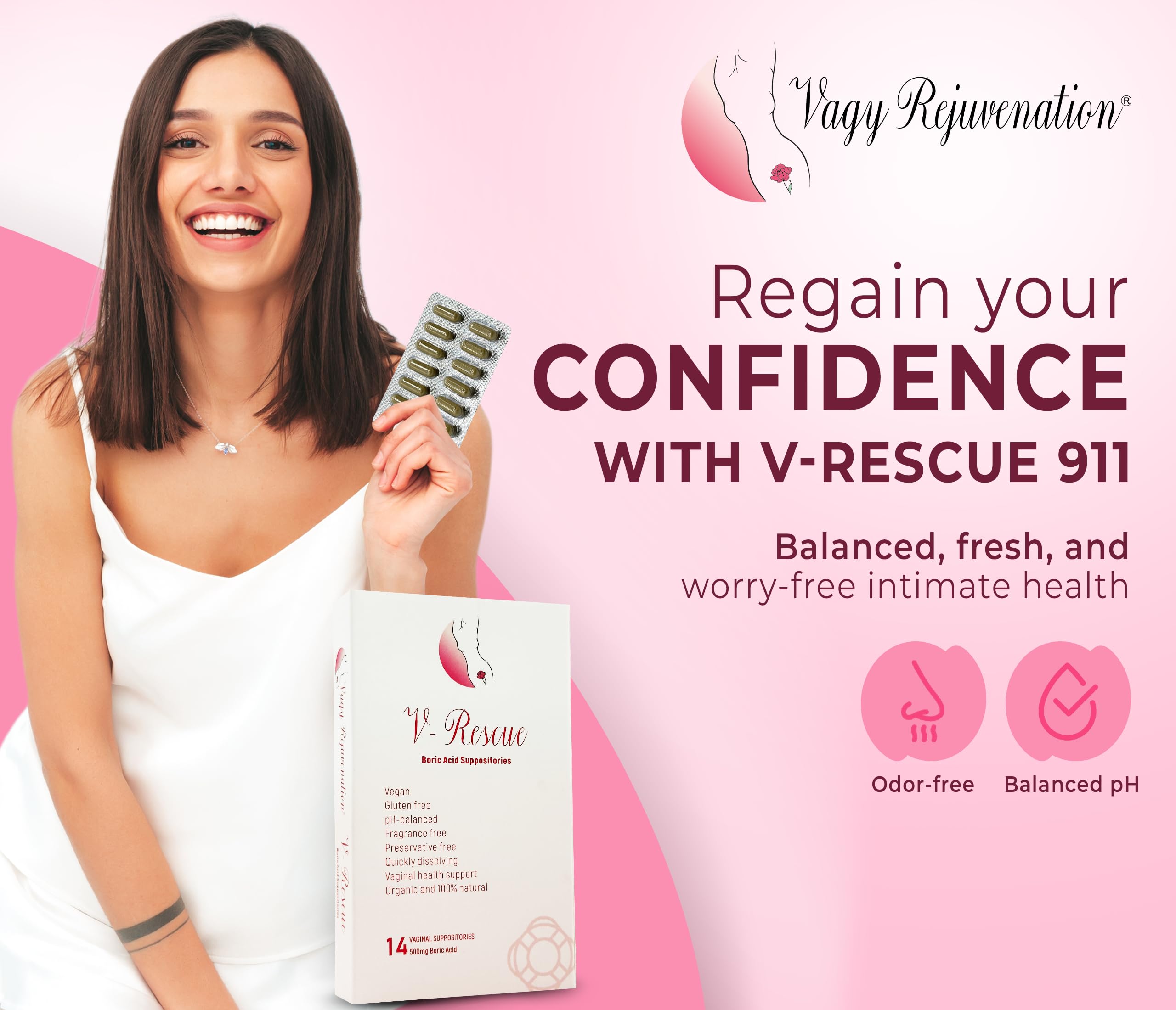 Vagy Rejuvenation V-Rescue - 500 mg Boric Acid 14 Vaginal Applications - Feminine Health Vagy RejuvenationUS supplements