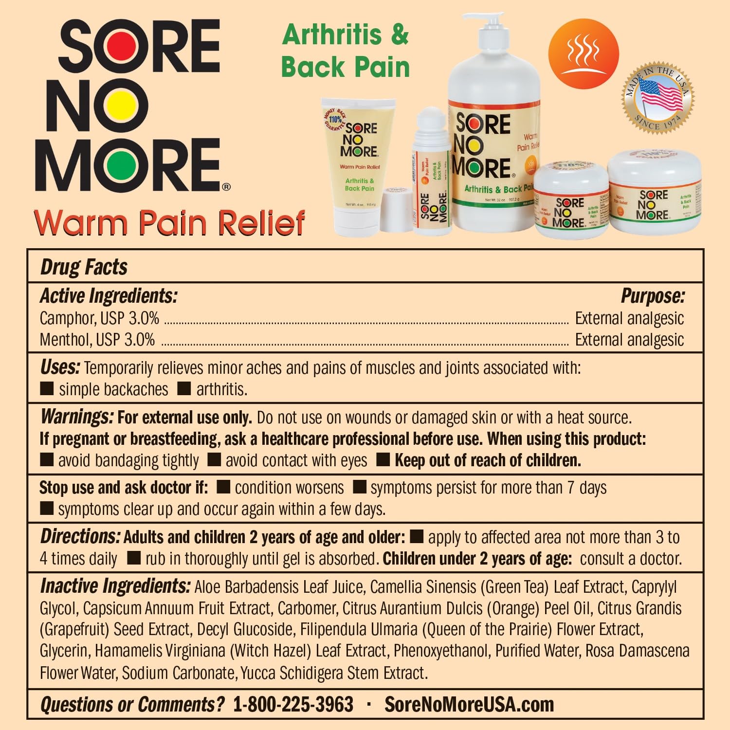 Sore No More Warm Arthritis Pain Relief Cream – Targeted Reliever for Back, Neck, Hands & Feet – Soothing & Fast-Acting Formula for Aches and Pains – Non-Greasy with Orange Aroma – 8 oz Sore No MoreAu supplements