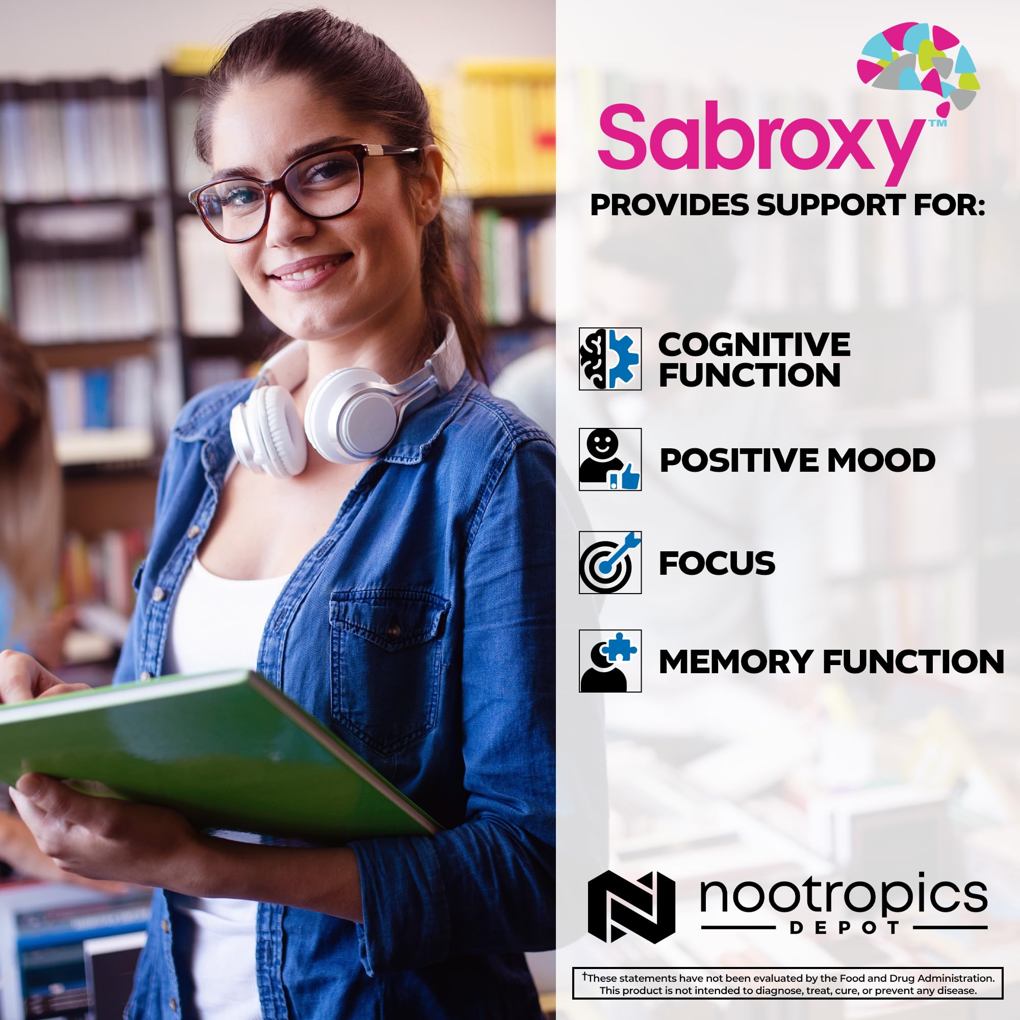 Nootropics Depot Sabroxy® Tablets | 500mg | 30 Count | Minimum 10% Oroxylin-A | Oroxylum indicum | May Help Promote Focus & Motivation | May Help Promote Cognitive Function Nootropics DepotAu supplements