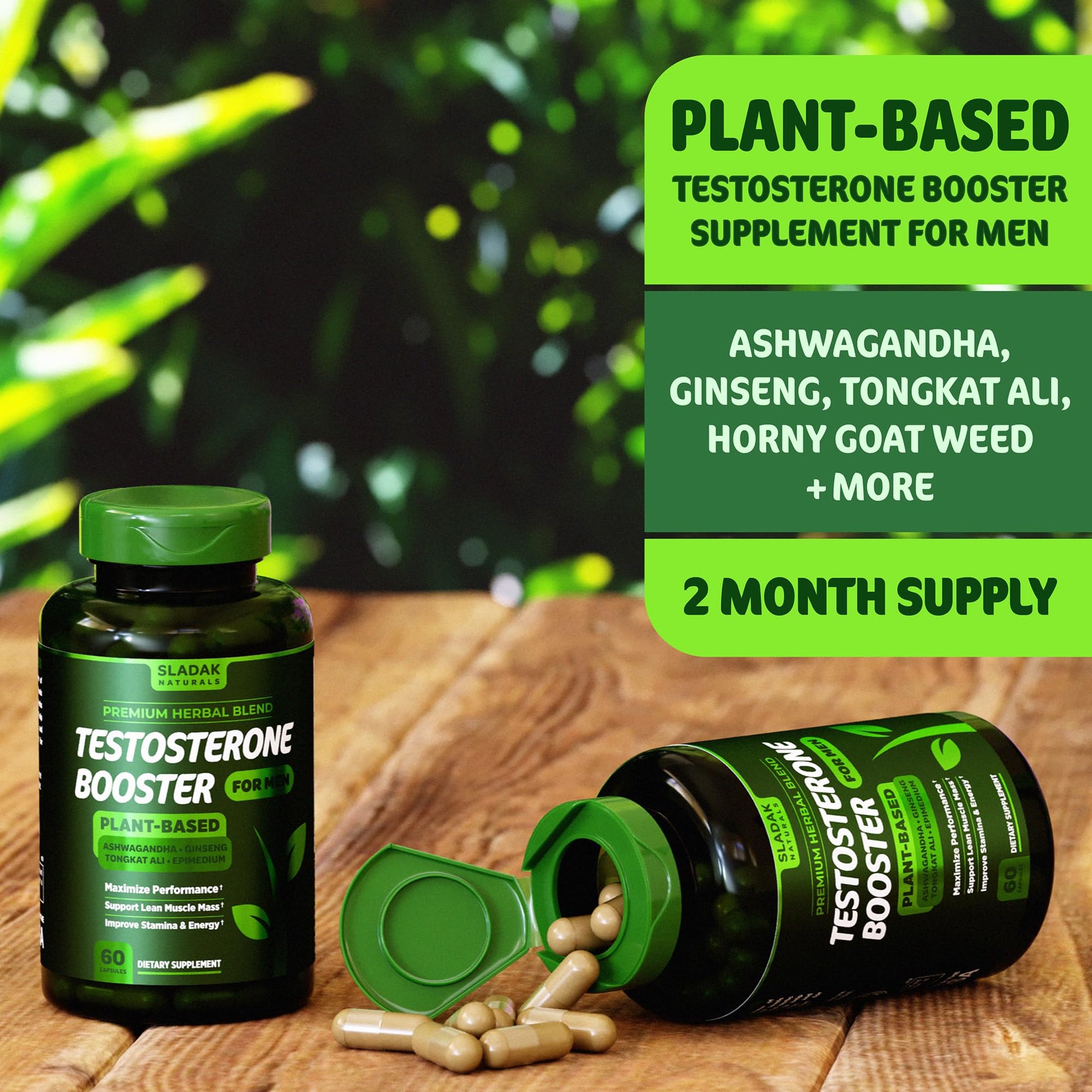 Testosterone Booster Supplement for Men - Male Enhancing Test Boost - Ashwagandha, L-Arginine, Tongkat Ali, Tribulus + More - Workout, Build Muscle, Strength, Energy & Performance - 2 Month Supply SLADAK NATURALS ㅤAu supplements