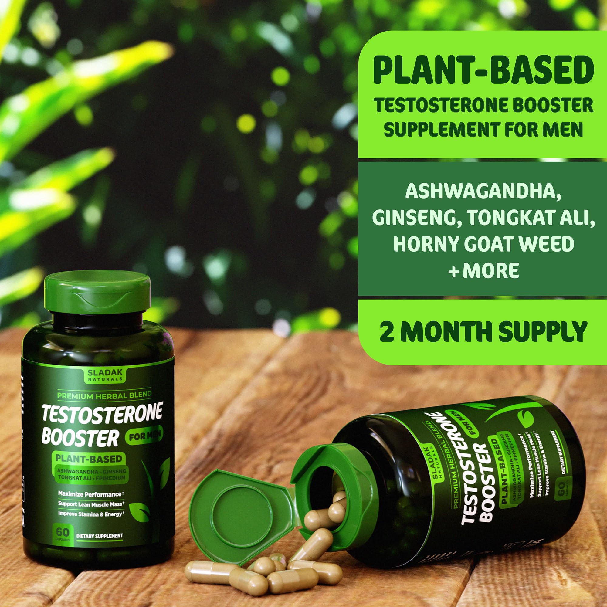 Testosterone Booster Supplement for Men - Male Enhancing Test Boost - Ashwagandha, L-Arginine, Tongkat Ali, Tribulus + More - Workout, Build Muscle, Strength, Energy & Performance - 2 Month Supply SLADAK NATURALS ㅤAu supplements