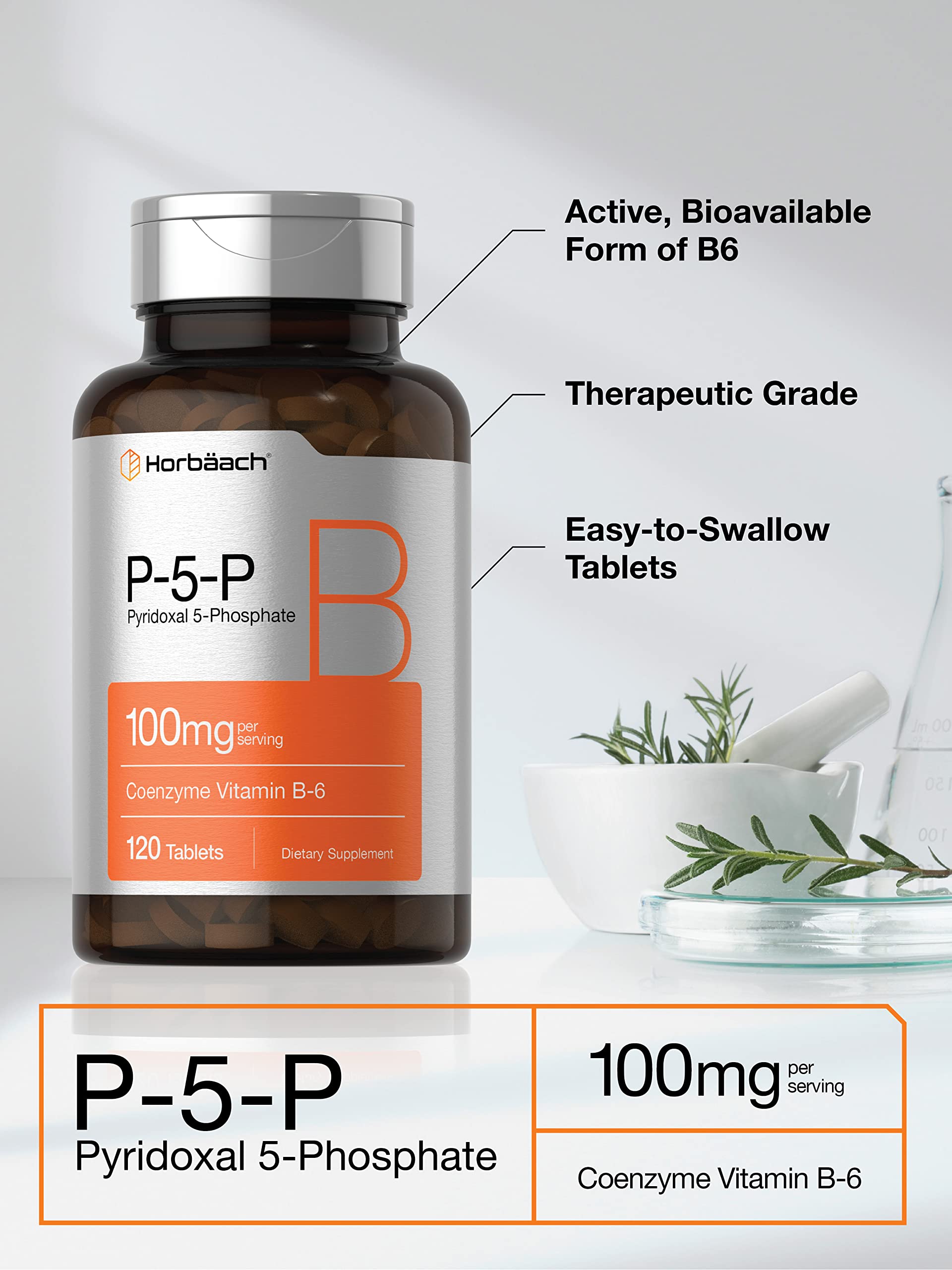 P-5-P Activated Vitamin B6 100mg | 120 Tablets | Vegetarian Supplement, Non-GMO HorbäachAu supplements