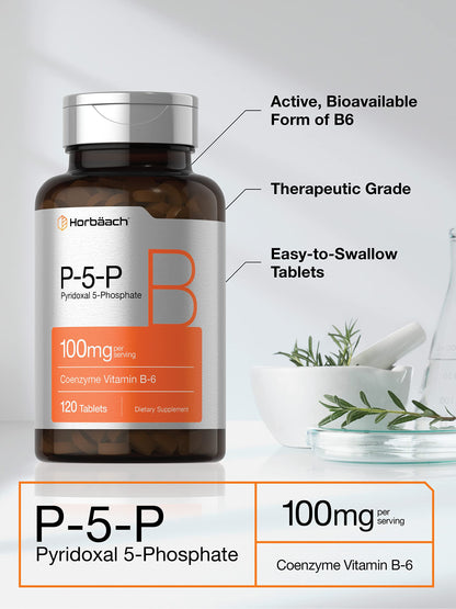 P-5-P Activated Vitamin B6 100mg | 120 Tablets | Vegetarian Supplement, Non-GMO HorbäachUS supplements