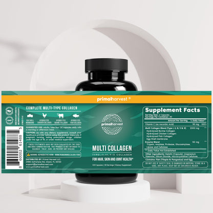 Primal Harvest Multi Collagen Pills for Women and Men (Type I, II, III, V, X) 120 Capsules w/Vitamin C for Hair, Skin, Nails Primal HarvestUS supplements