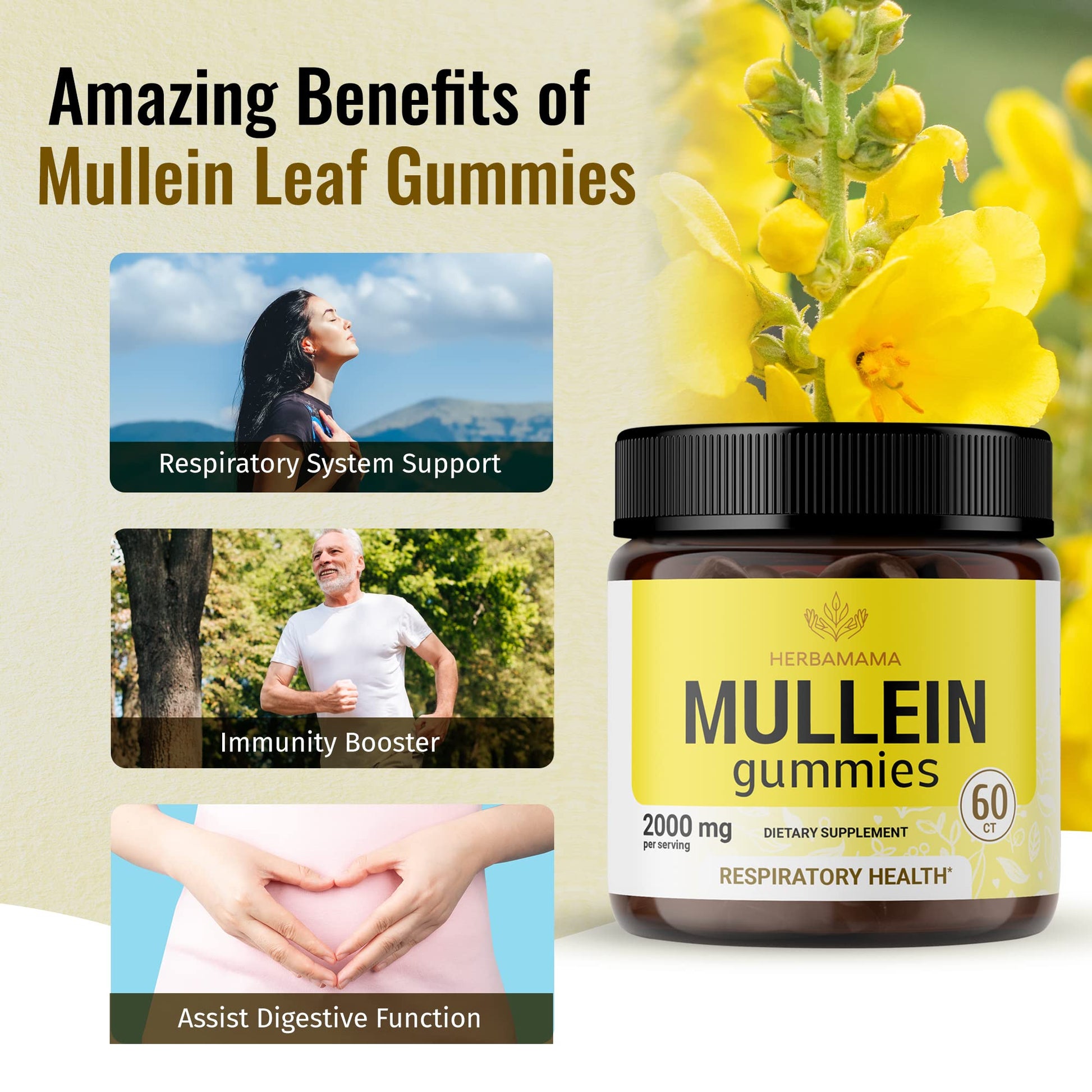 HERBAMAMA Mullein Gummies - Mullein Leaf Dietary Supplement for Respiratory HERBAMAMAAu supplements