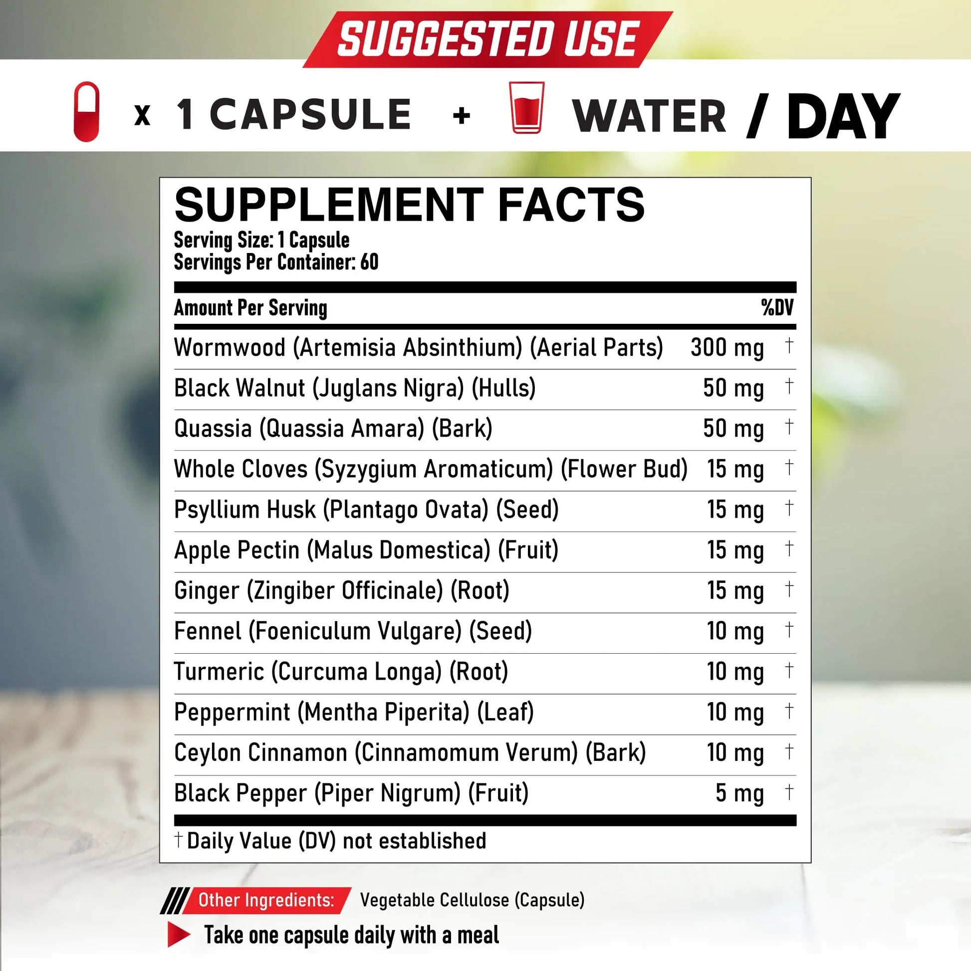 DEDICAD 12in1 Wormwood Capsules Black Walnut Cloves, Ginger, Turmeric Curcumin & Black Pepper - Immune System - 60 Capsules DEDICADnz supplements
