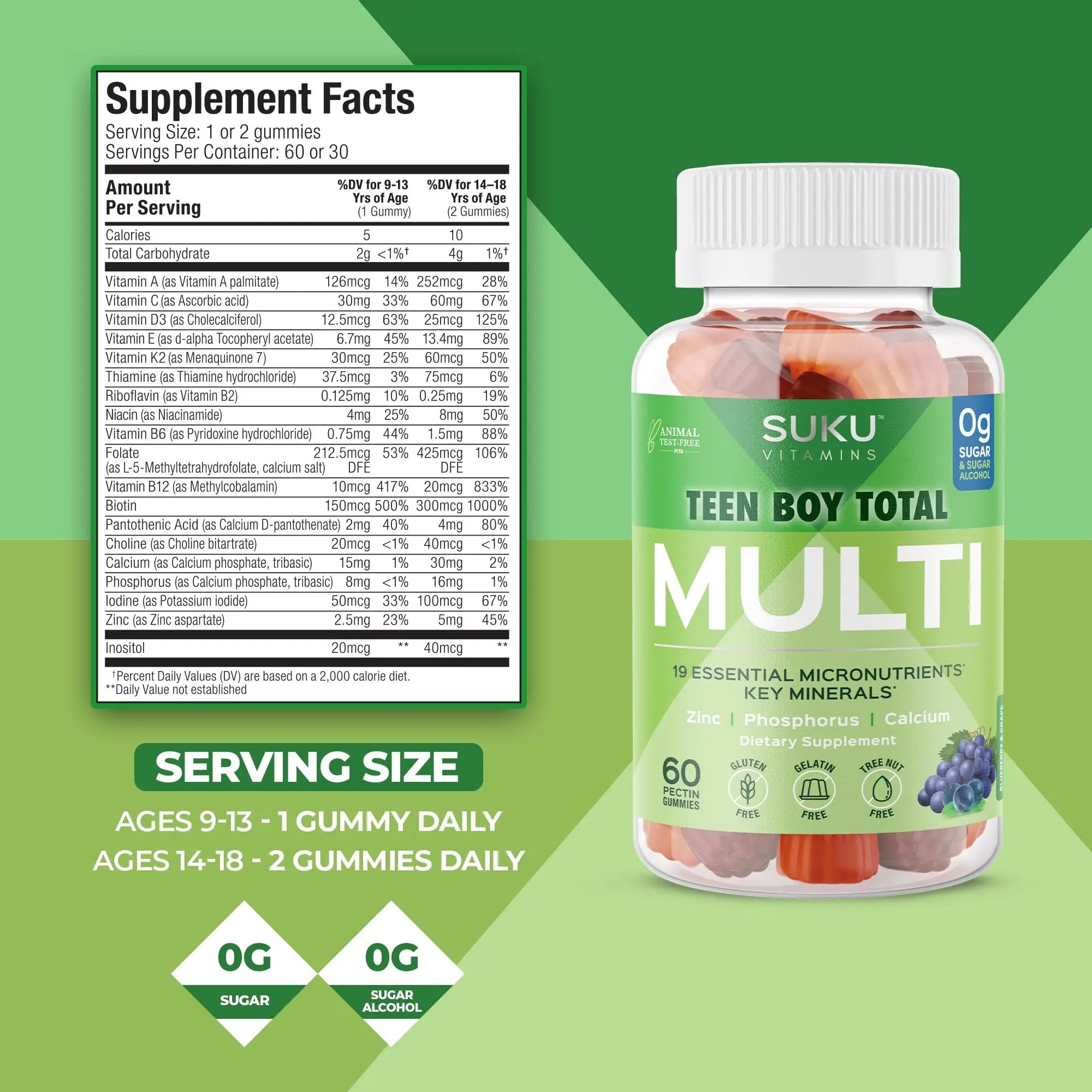SUKU Teen Boy Multivitamin Gummies – Vitamins A, B12, C, D3, E, Zinc & Biotin – Sugar-Free Vegetarian Supplement SUKUAu supplements