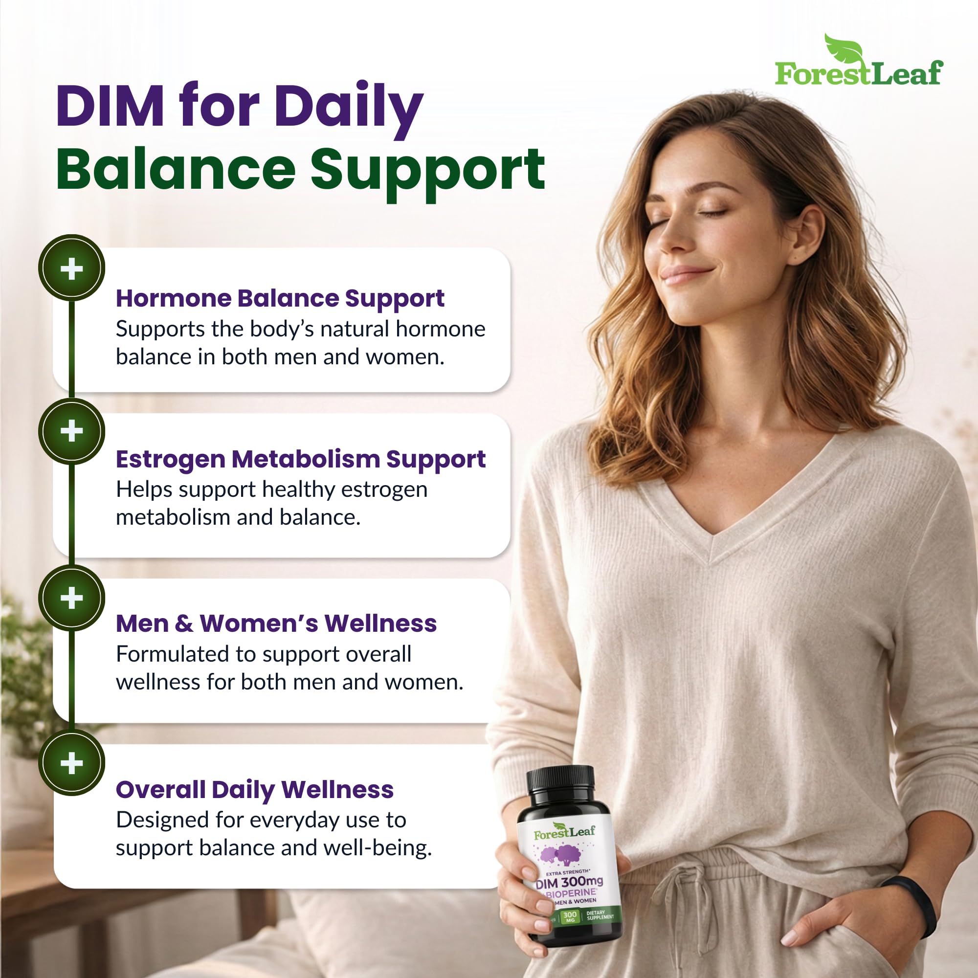 ForestLeaf DIM Supplement - 300mg DIM Estrogen Supplement for Women/Men - Diindolylmethane with BioPerine Black Pepper - Support for Detox, Metabolism, Hormone Balance & Menopause - 90 Caps ForestLeafAu supplements