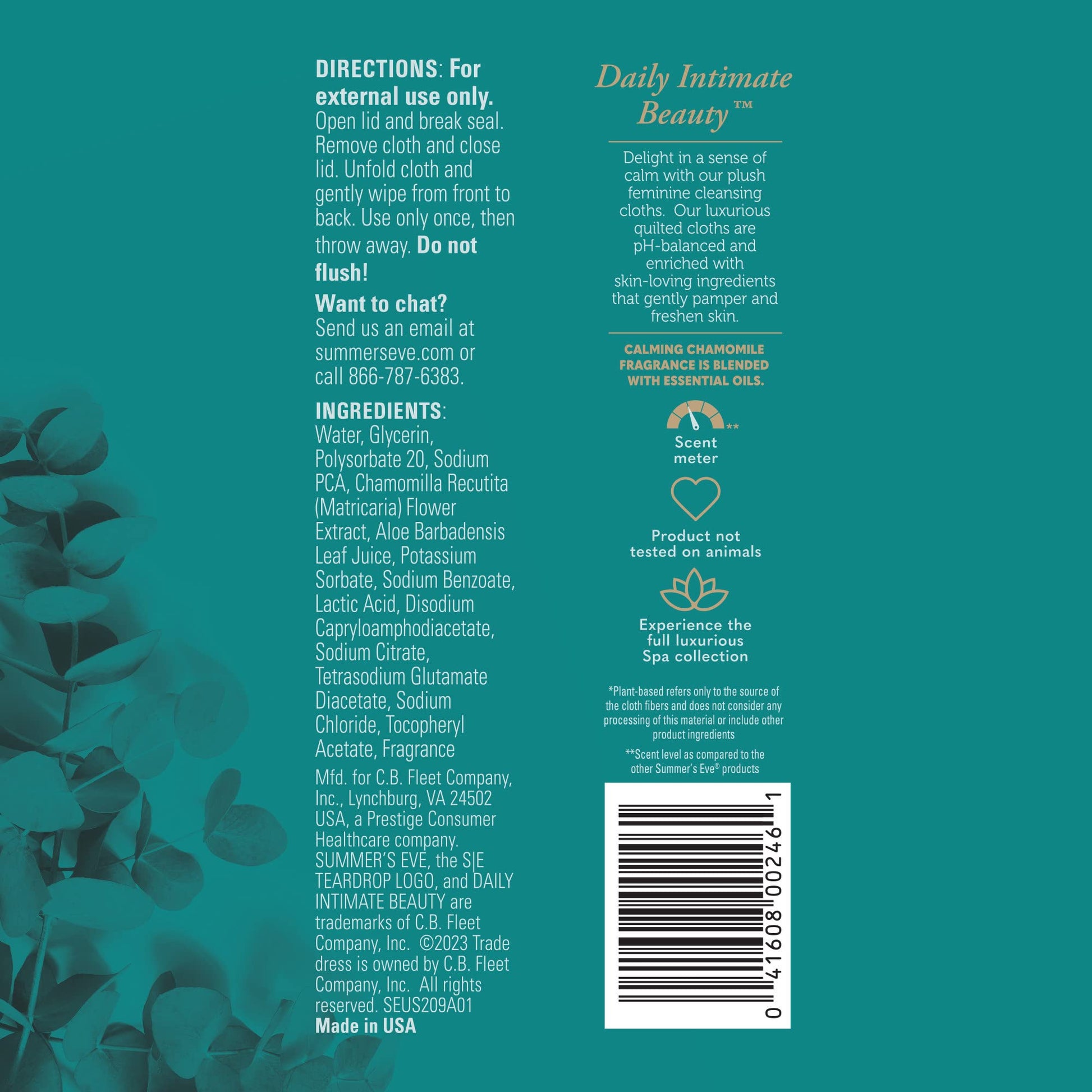 Summer's Eve Spa Calming Chamomile Feminine Wipes, 100% Plant Based*, pH balanced Plush Cloths Summer's EveAu supplements