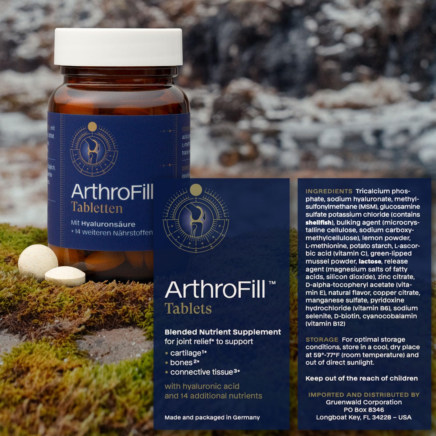 ArthroFill™ Tablets - Proven European Joint Relief - Vegan Hyaluronic Acid - Nutrient Complex - Support Active Movement Functions with 15 Vital Micronutrients - Made in Germany ArthroFillAu supplements