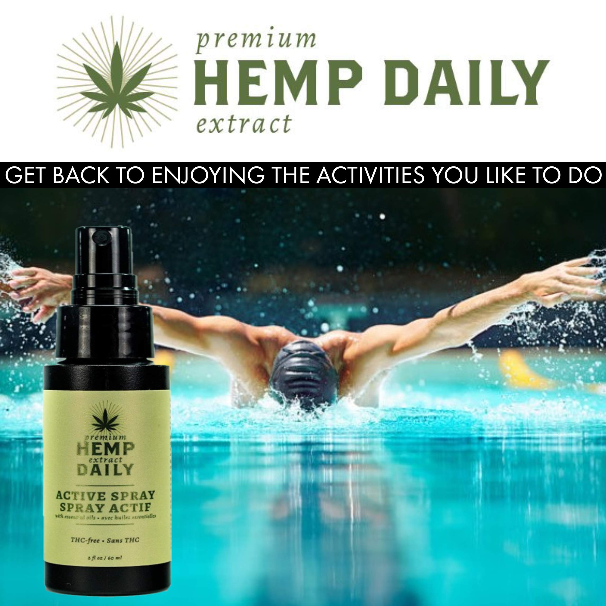 Hemp Daily Active Spray | Hemp Spray with Essential Oils | Vegan, Organic Ingredients | 2 Fluid Ounces (Original Spray, Single) Premium Hemp Extract DailyAu supplements
