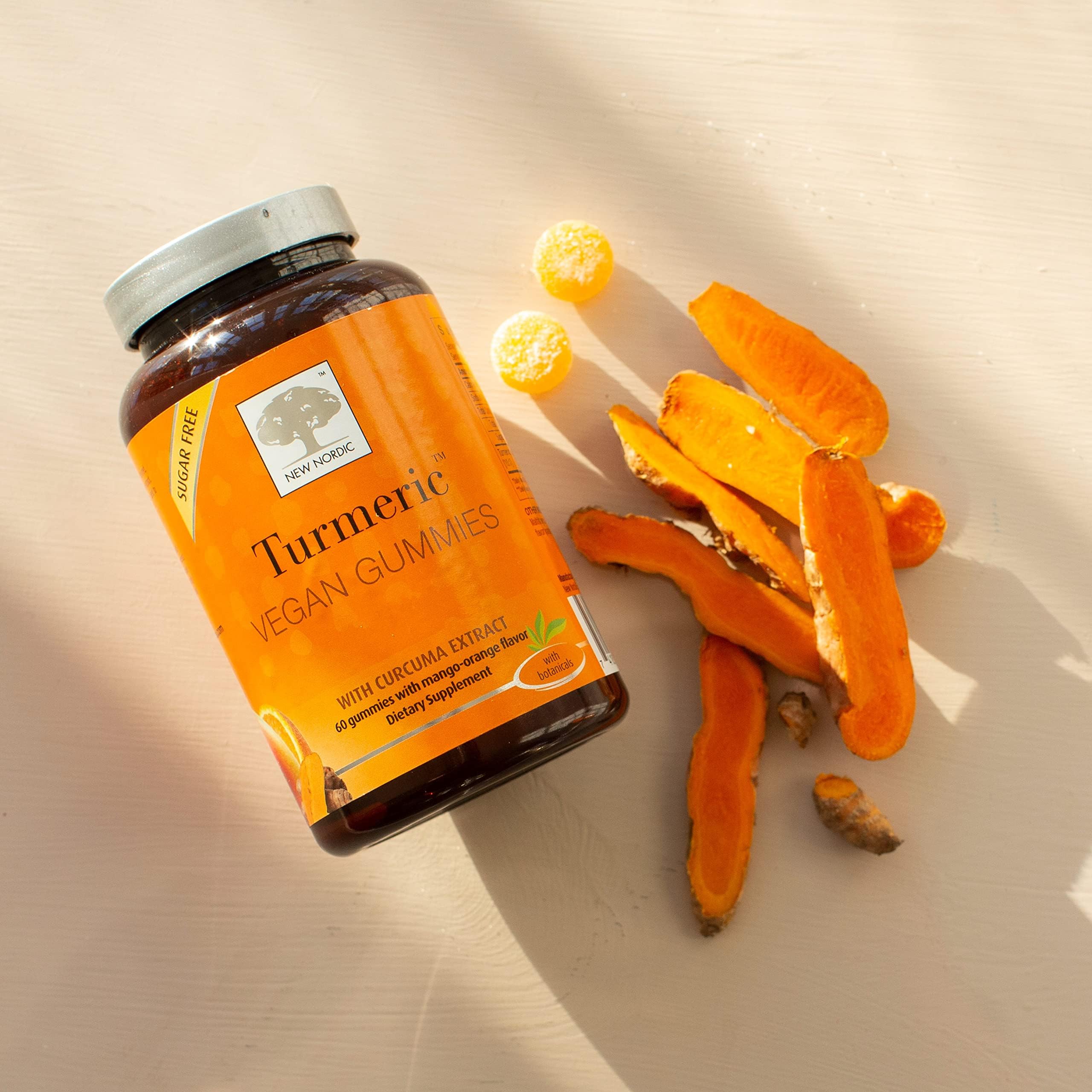 NEW NORDIC Turmeric Curcumin Gummies, Sugar Free, 300 mg Turmeric Supplement for Men and Women, Supports Normally Functioning Joints, Knees, Shoulders, Mango Orange, 60 Count NEW NORDICAu supplements