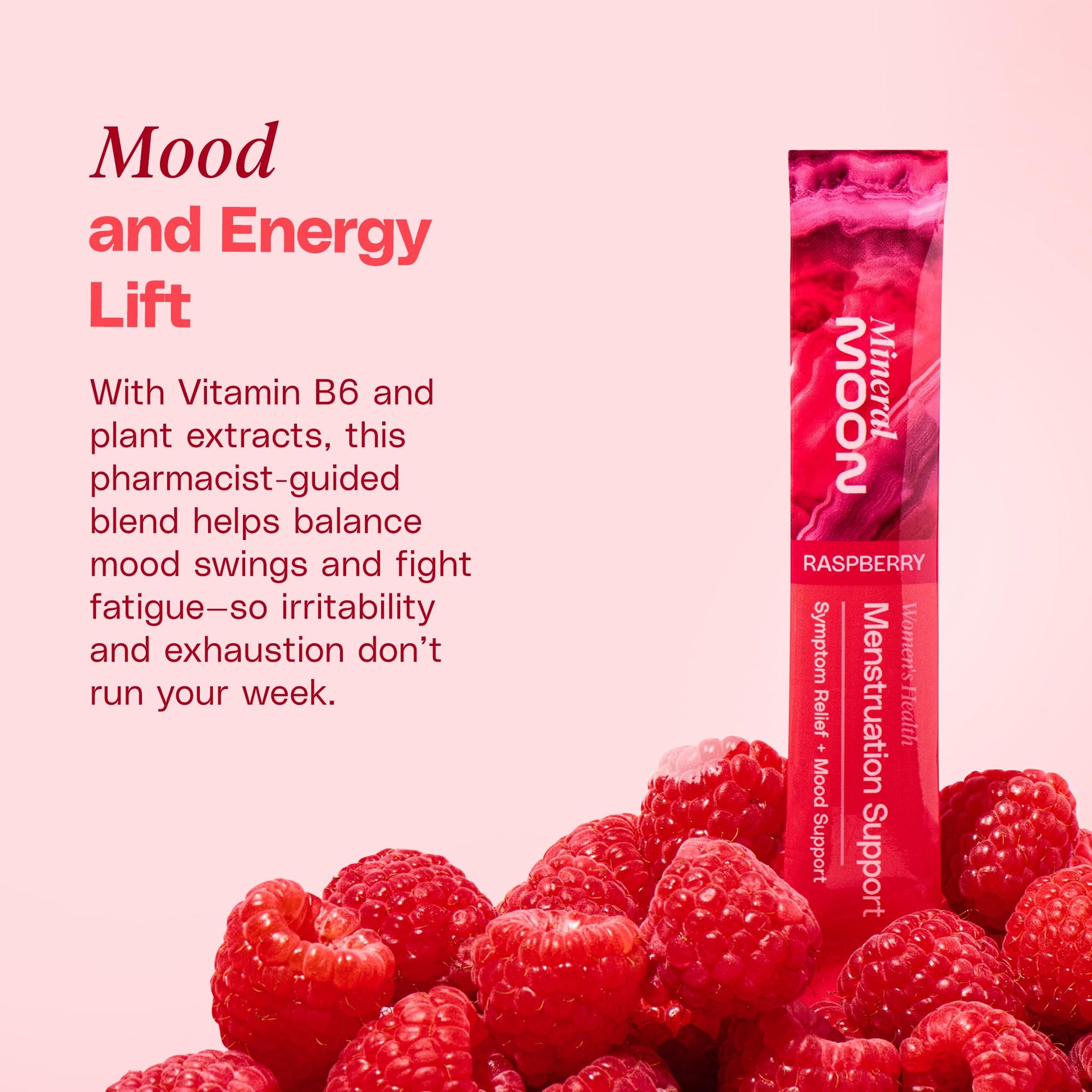 Mineral Moon Premium Menstruation Support - 14 Sachets Raspberry Drink - Hormonal Balance & PMS Support - Reduce Period Cramps, Fatigue & Nausea -with Magnesium Bisglycinate, BenfoPure B1 & Vitamin B6 Mineral MoonAu supplements