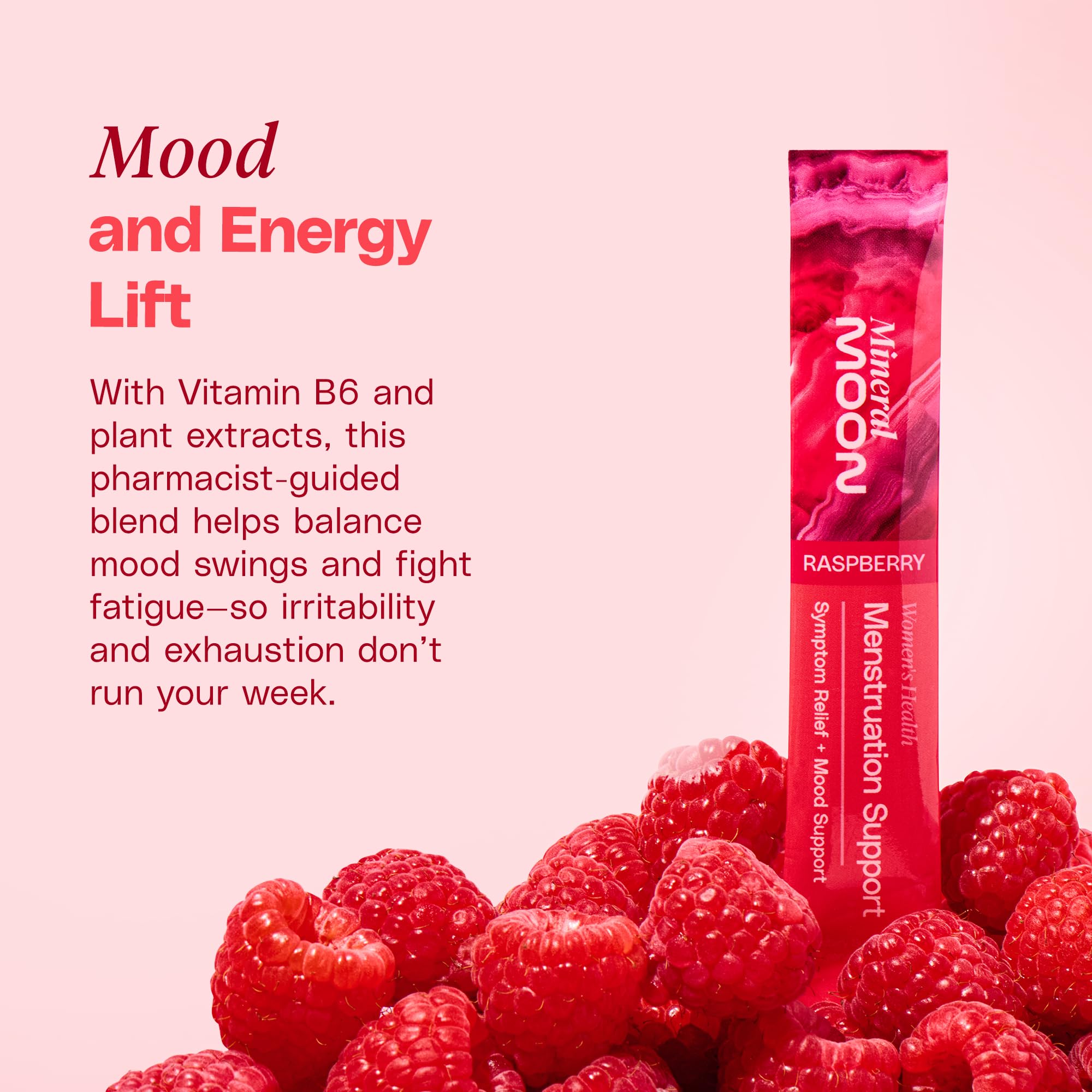 Mineral Moon Premium Menstruation Support - 14 Sachets Raspberry Drink - Hormonal Balance & PMS Support - Reduce Period Cramps, Fatigue & Nausea -with Magnesium Bisglycinate, BenfoPure B1 & Vitamin B6 Mineral MoonAu supplements