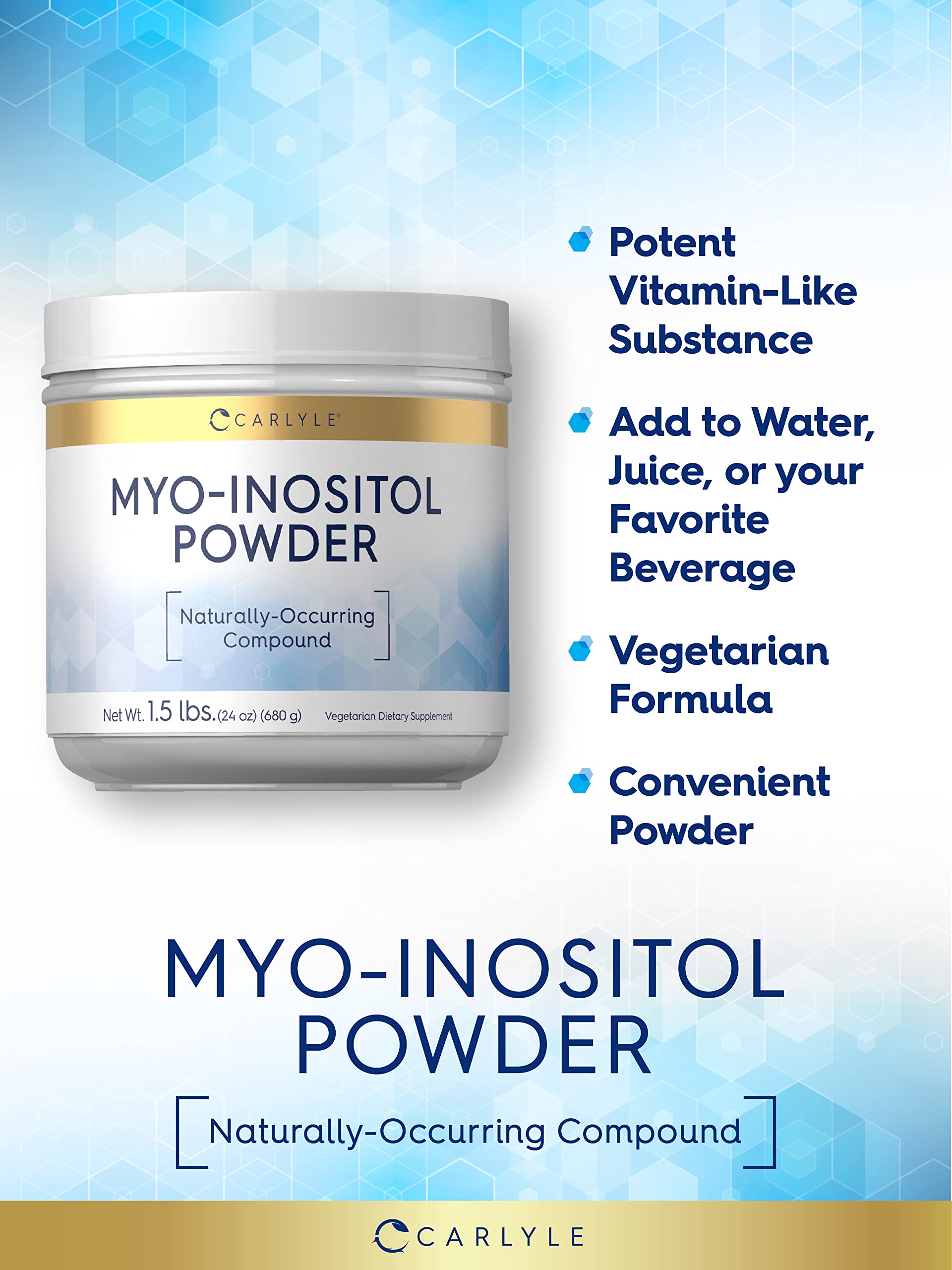 Carlyle Myo-Inositol Powder Supplement | 1.5 lbs | Naturally Occuring Compound CarlyleUS supplements