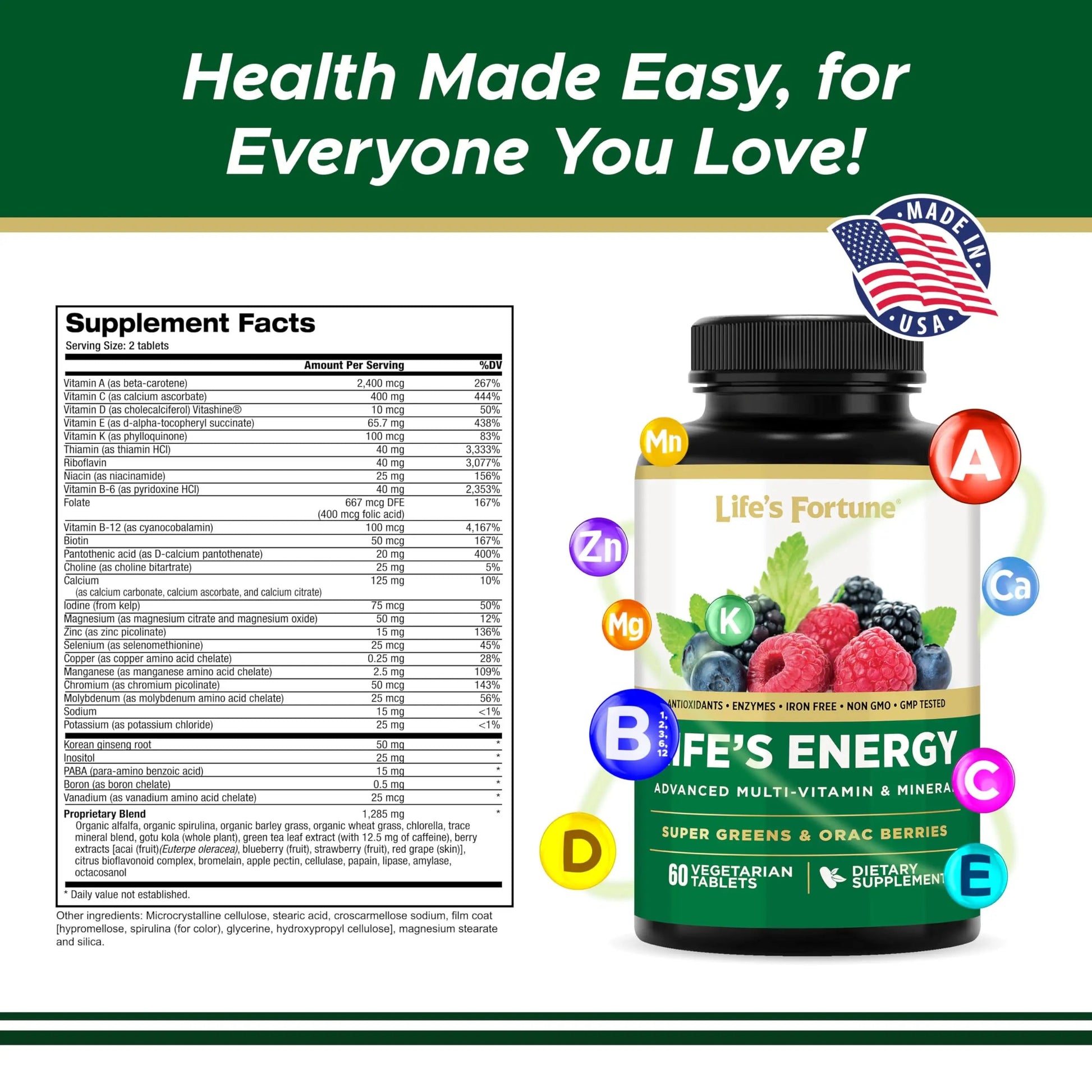 Life's Energy Advanced Daily Multivitamin for Men & Women, Energy and Immune Support Supplement with Super Greens, Antioxidants, Enzymes Life's FortuneAu supplements