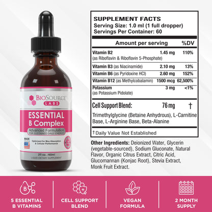 BioSource Labs Essential B Complex - Daily Vegan Vitamin B-Complex Sublingual Liquid BioSource LabsUS supplements