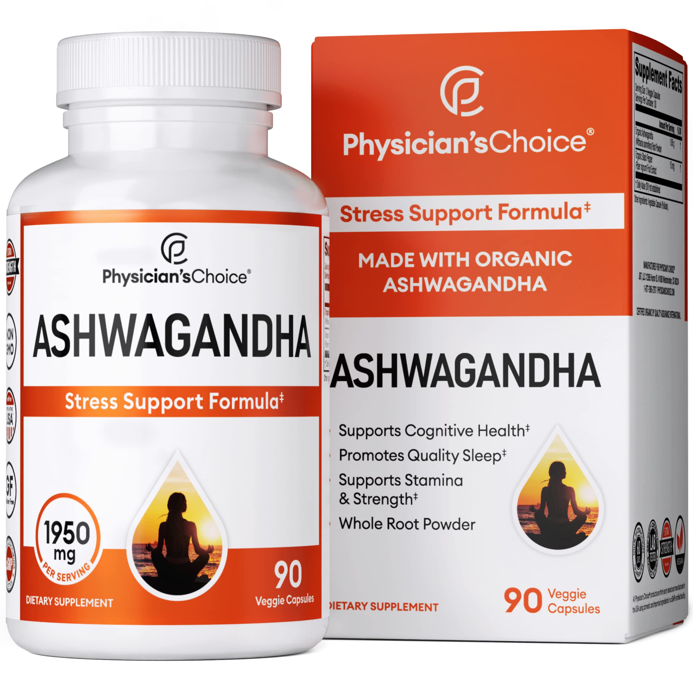 Physician's CHOICE Ashwagandha Supplement - 1950mg of Bioavailable Organic Ashwagan Physician's CHOICEUS supplements