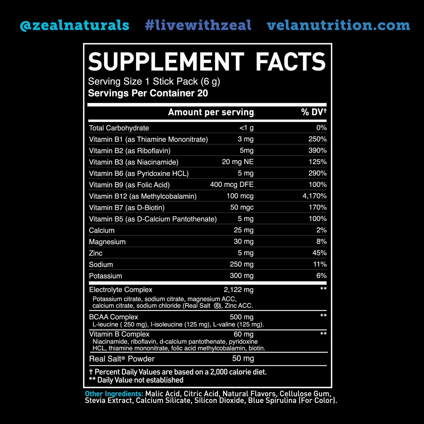 Enhanced Powder Stick Packs (Blue Raspberry - 20 Packets) Sugar Free + BCAA B-Vitamin Zeal NaturalsUS supplements