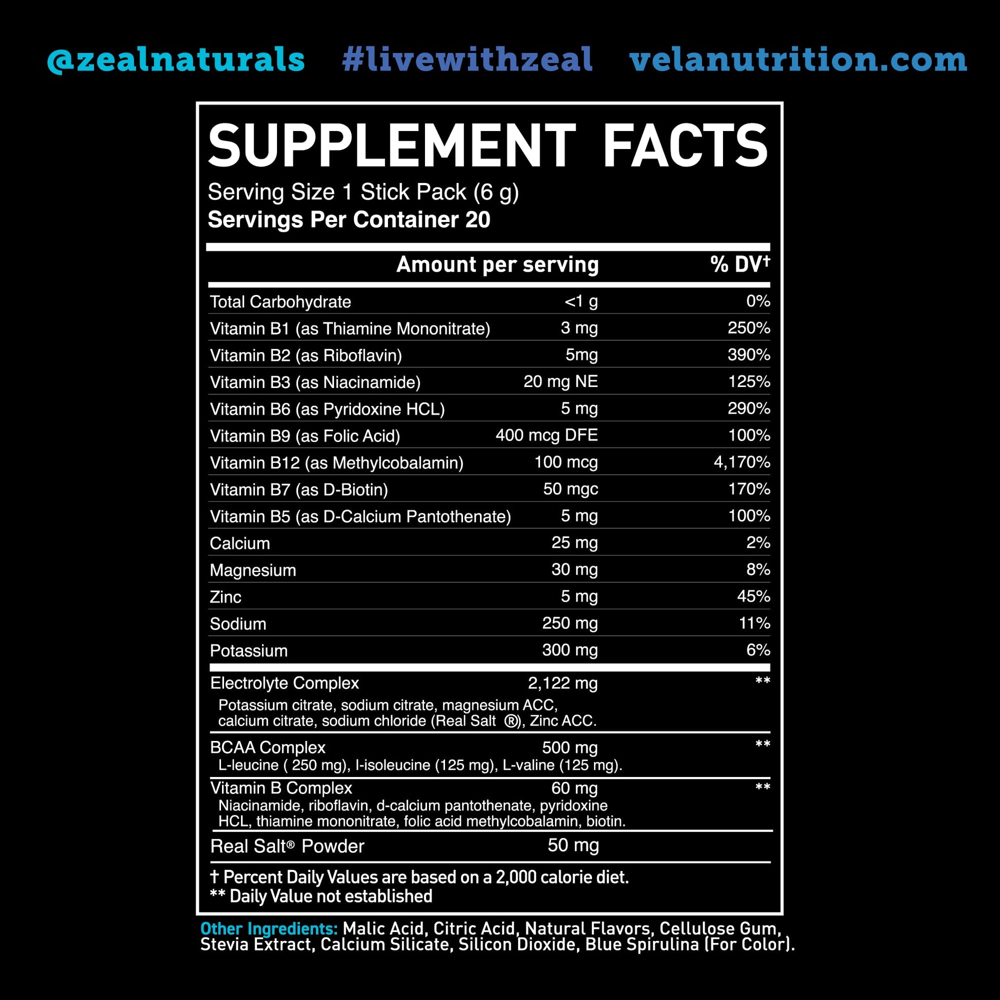 Enhanced Powder Stick Packs (Blue Raspberry - 20 Packets) Sugar Free + BCAA B-Vitamin Zeal NaturalsAu supplements
